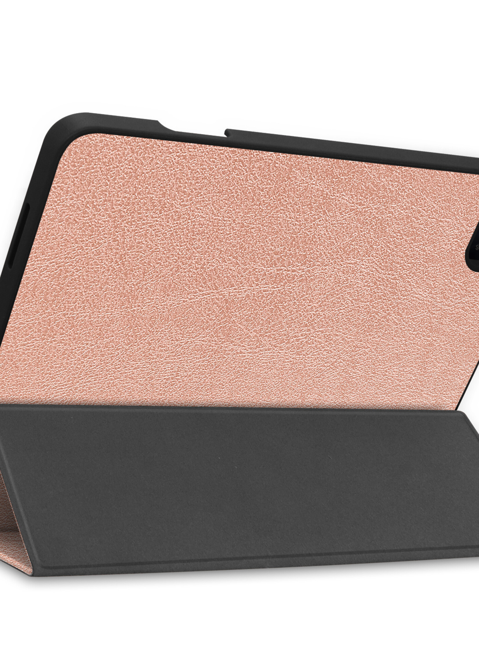 BTH Hoes Geschikt voor iPad Pro 2021 (12,9 inch) Hoes Book Case Hoesje Trifold Cover Met Uitsparing Geschikt voor Apple Pencil Met Screenprotector - Hoesje Geschikt voor iPad Pro 12,9 inch (2021) Hoesje Bookcase - Rosé goud