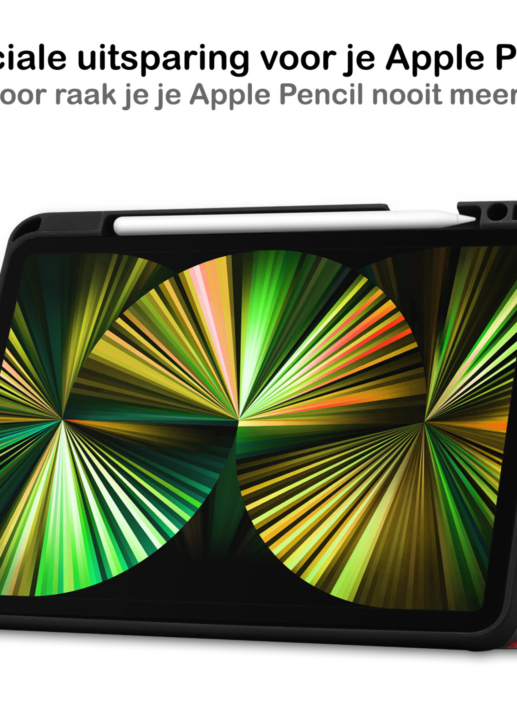 BTH Hoes Geschikt voor iPad Pro 2021 (12,9 inch) Hoes Book Case Hoesje Trifold Cover Met Uitsparing Geschikt voor Apple Pencil Met Screenprotector - Hoesje Geschikt voor iPad Pro 12,9 inch (2021) Hoesje Bookcase - Rood