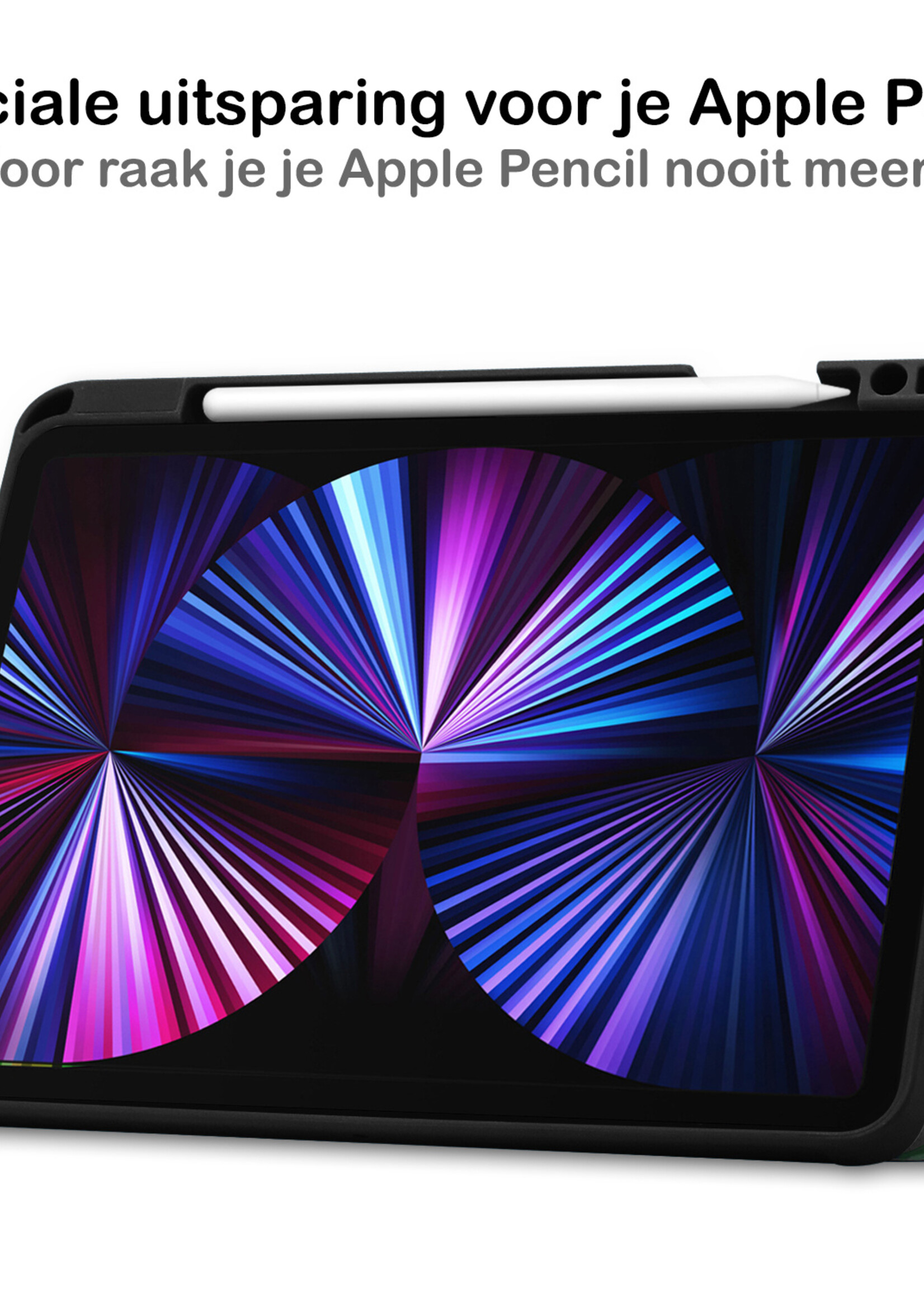 BTH Hoes Geschikt voor iPad Pro 2021 (11 inch) Hoes Book Case Hoesje Trifold Cover Met Uitsparing Geschikt voor Apple Pencil Met Screenprotector - Hoesje Geschikt voor iPad Pro 11 inch (2021) Hoesje Bookcase - Donkergroen