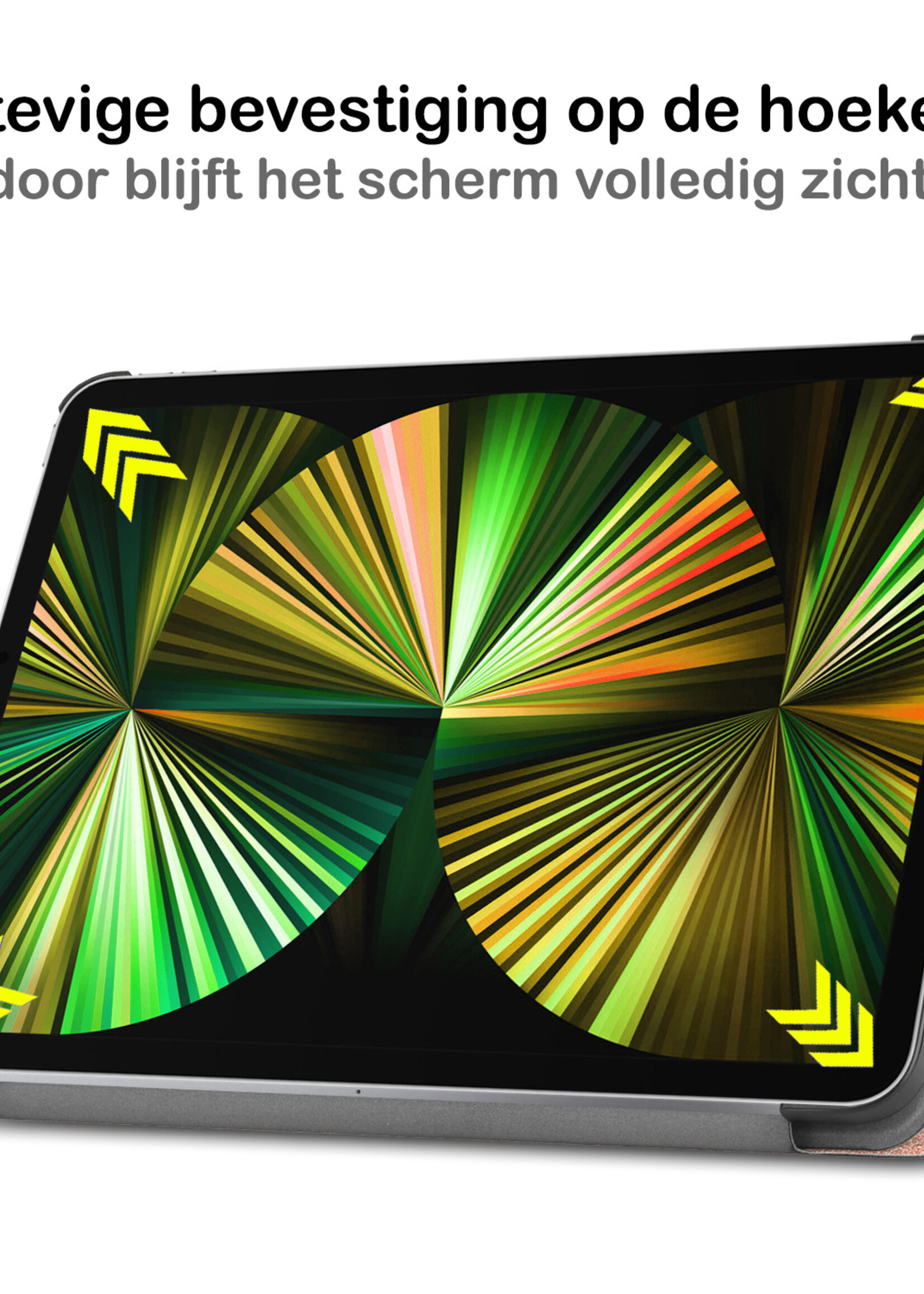 BTH Hoes Geschikt voor iPad Pro 2021 (12,9 inch) Hoes Book Case Hoesje Trifold Cover Met Screenprotector - Hoesje Geschikt voor iPad Pro 12,9 inch (2021) Hoesje Bookcase - Rosé goud