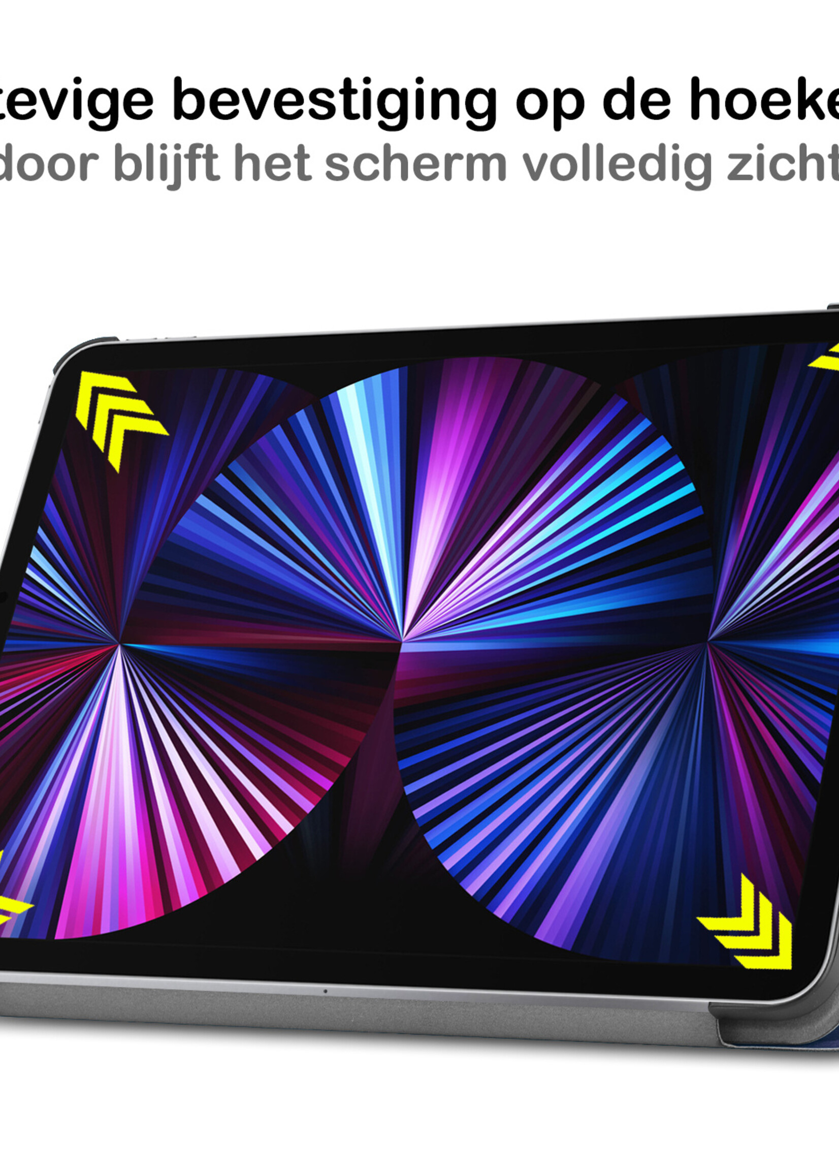 BTH Hoes Geschikt voor iPad Pro 2021 (11 inch) Hoes Book Case Hoesje Trifold Cover Met Screenprotector - Hoesje Geschikt voor iPad Pro 11 inch (2021) Hoesje Bookcase - Donkerblauw