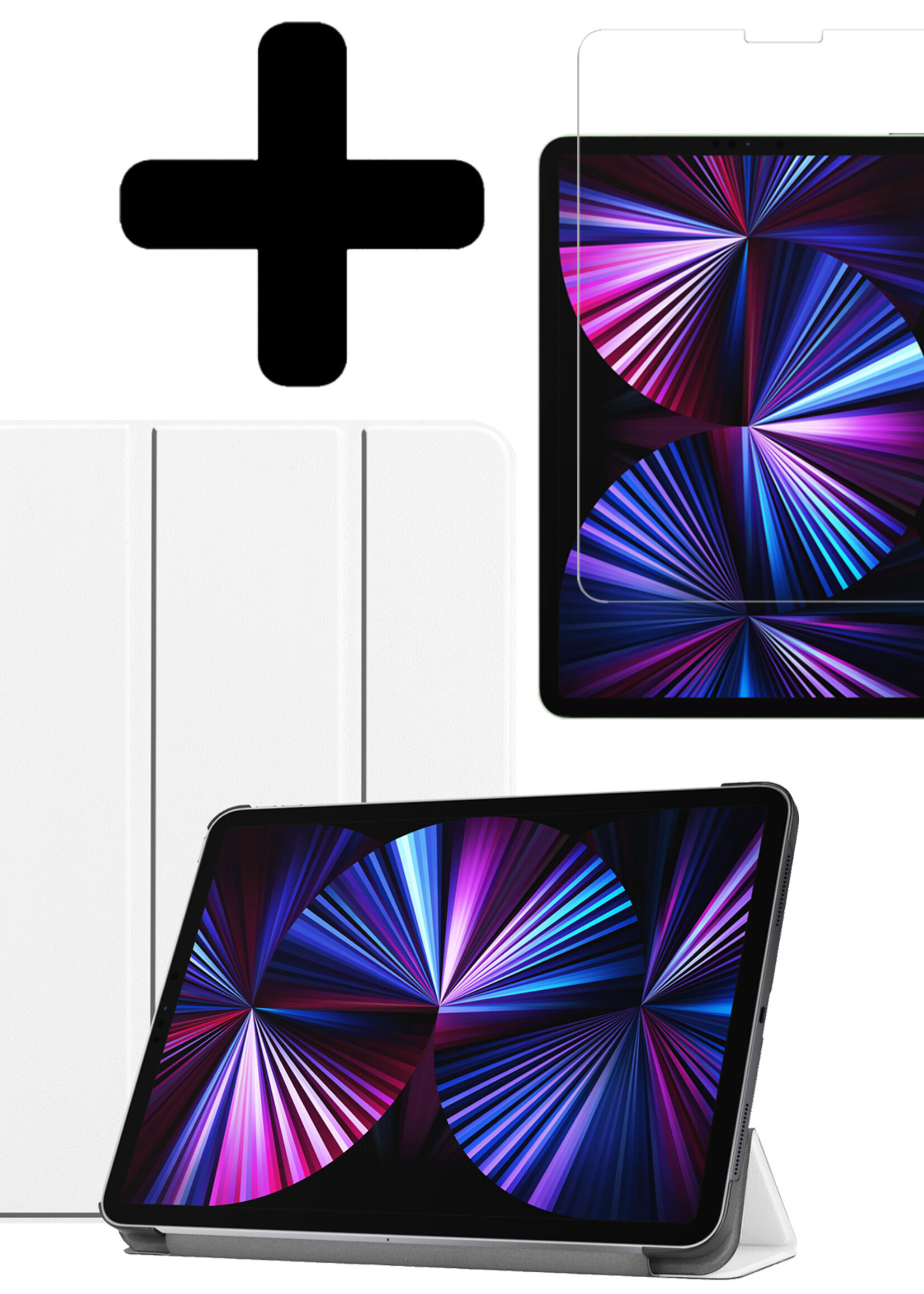 BTH Hoes Geschikt voor iPad Pro 2021 (11 inch) Hoes Book Case Hoesje Trifold Cover Met Screenprotector - Hoesje Geschikt voor iPad Pro 11 inch (2021) Hoesje Bookcase - Wit