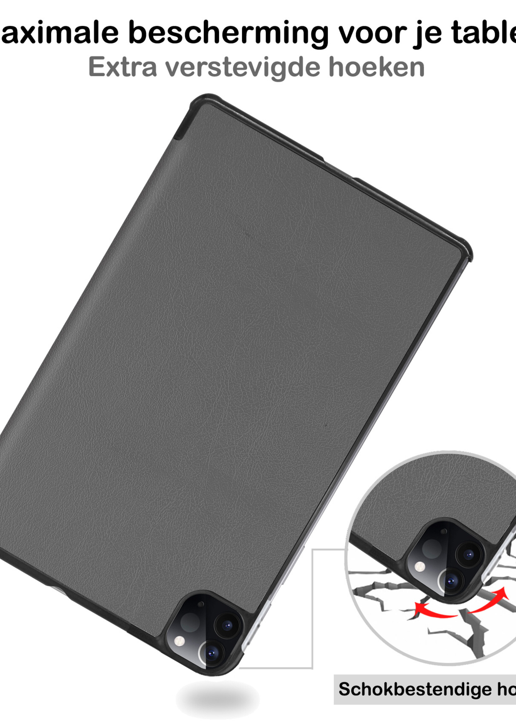 BTH Hoes Geschikt voor iPad Pro 2021 (11 inch) Hoes Book Case Hoesje Trifold Cover Met Screenprotector - Hoesje Geschikt voor iPad Pro 11 inch (2021) Hoesje Bookcase - Grijs