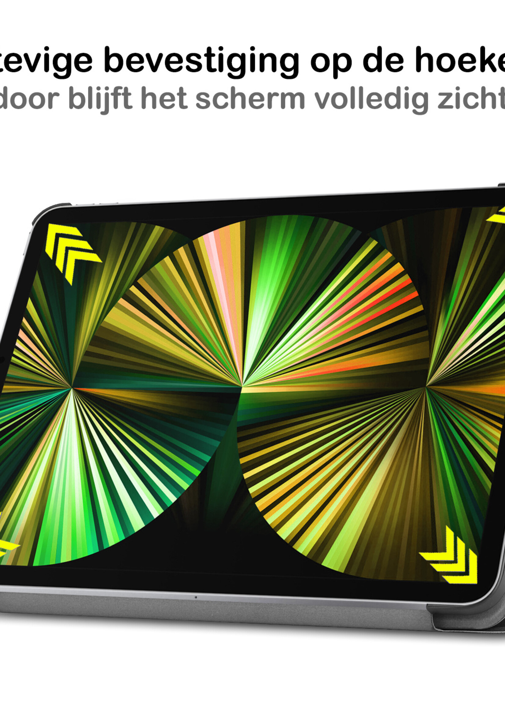 BTH Hoes Geschikt voor iPad Pro 2021 (12,9 inch) Hoes Book Case Hoesje Trifold Cover Met Screenprotector - Hoesje Geschikt voor iPad Pro 12,9 inch (2021) Hoesje Bookcase - Zwart