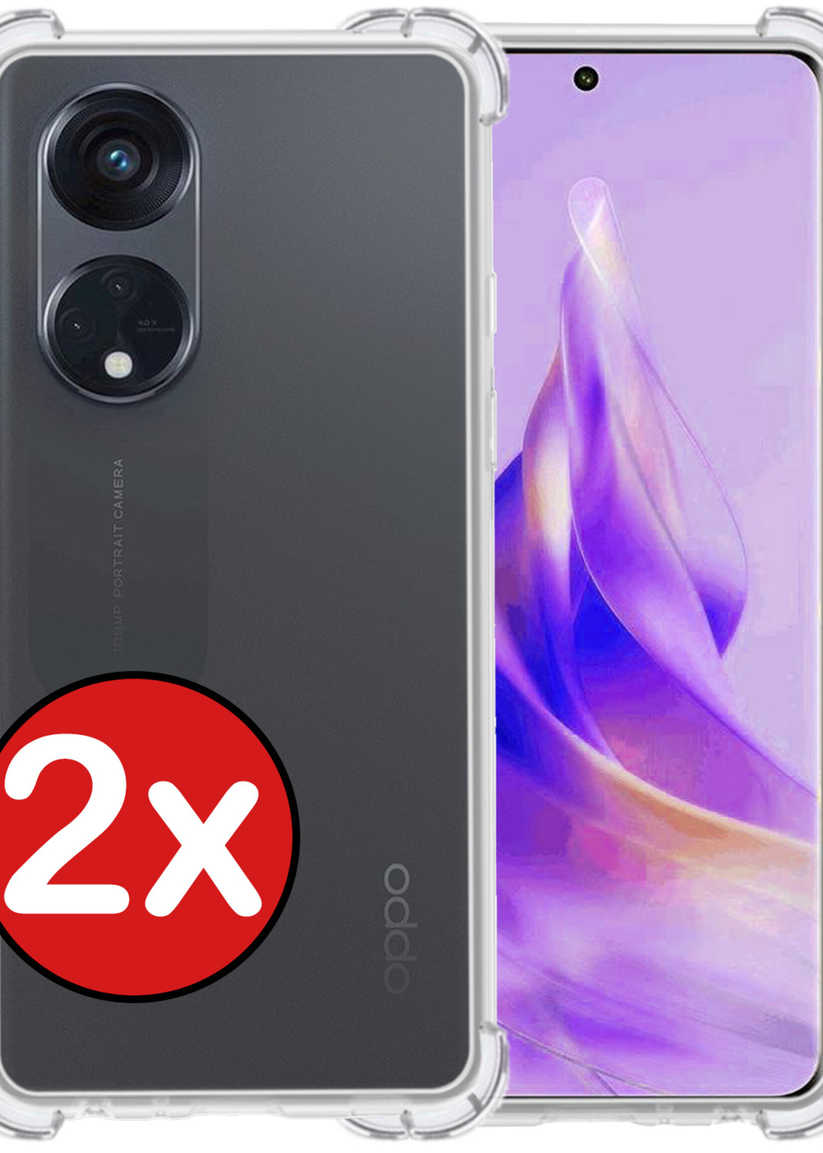 BTH Hoesje Geschikt voor OPPO Reno 8T 4G Hoesje Siliconen Shock Proof Case Hoes - Hoes Geschikt voor OPPO Reno 8T 4G Hoes Cover Case Shockproof - Transparant - 2 PACK