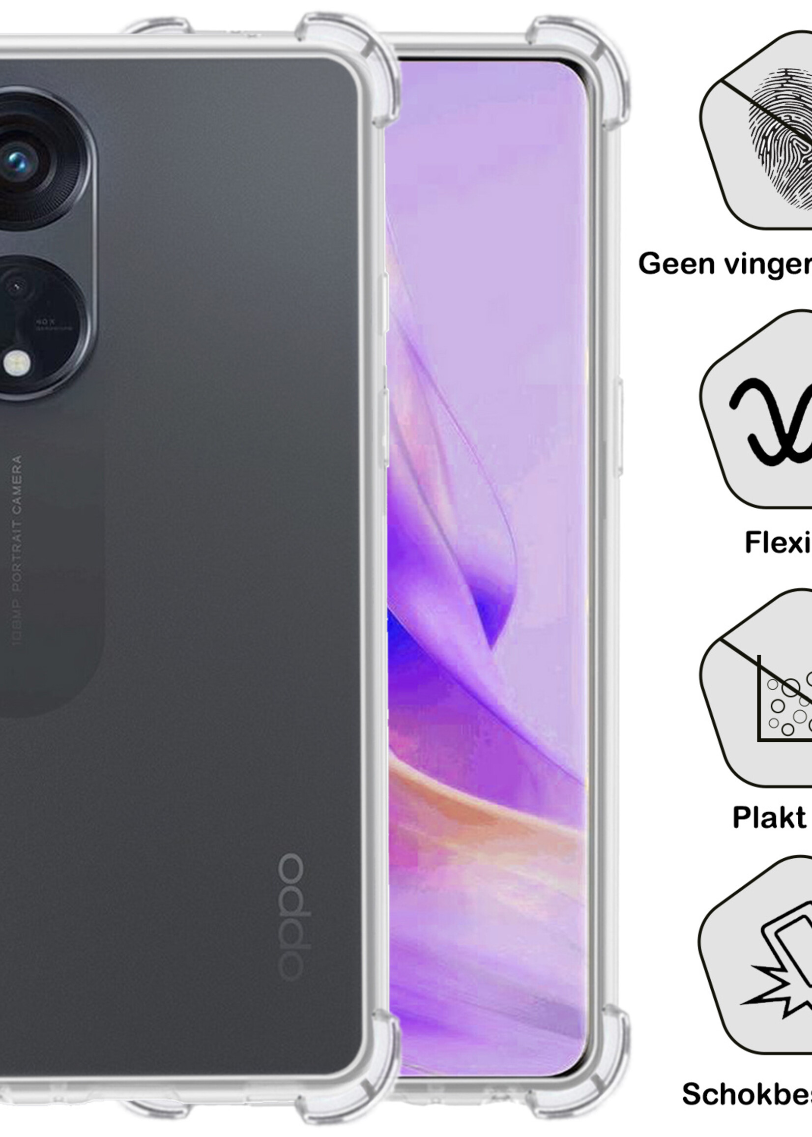 BTH Hoesje Geschikt voor OPPO Reno 8T 4G Hoesje Siliconen Shock Proof Case Hoes - Hoes Geschikt voor OPPO Reno 8T 4G Hoes Cover Case Shockproof - Transparant - 2 PACK