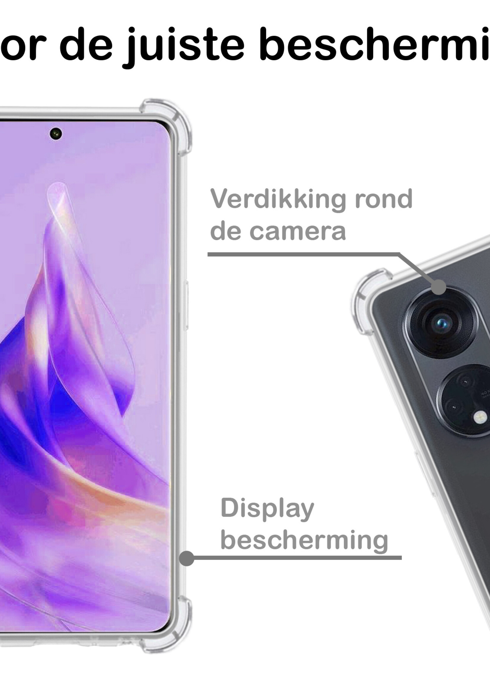 BTH Hoesje Geschikt voor OPPO Reno 8T 4G Hoesje Siliconen Shock Proof Case Hoes - Hoes Geschikt voor OPPO Reno 8T 4G Hoes Cover Case Shockproof - Transparant - 2 PACK
