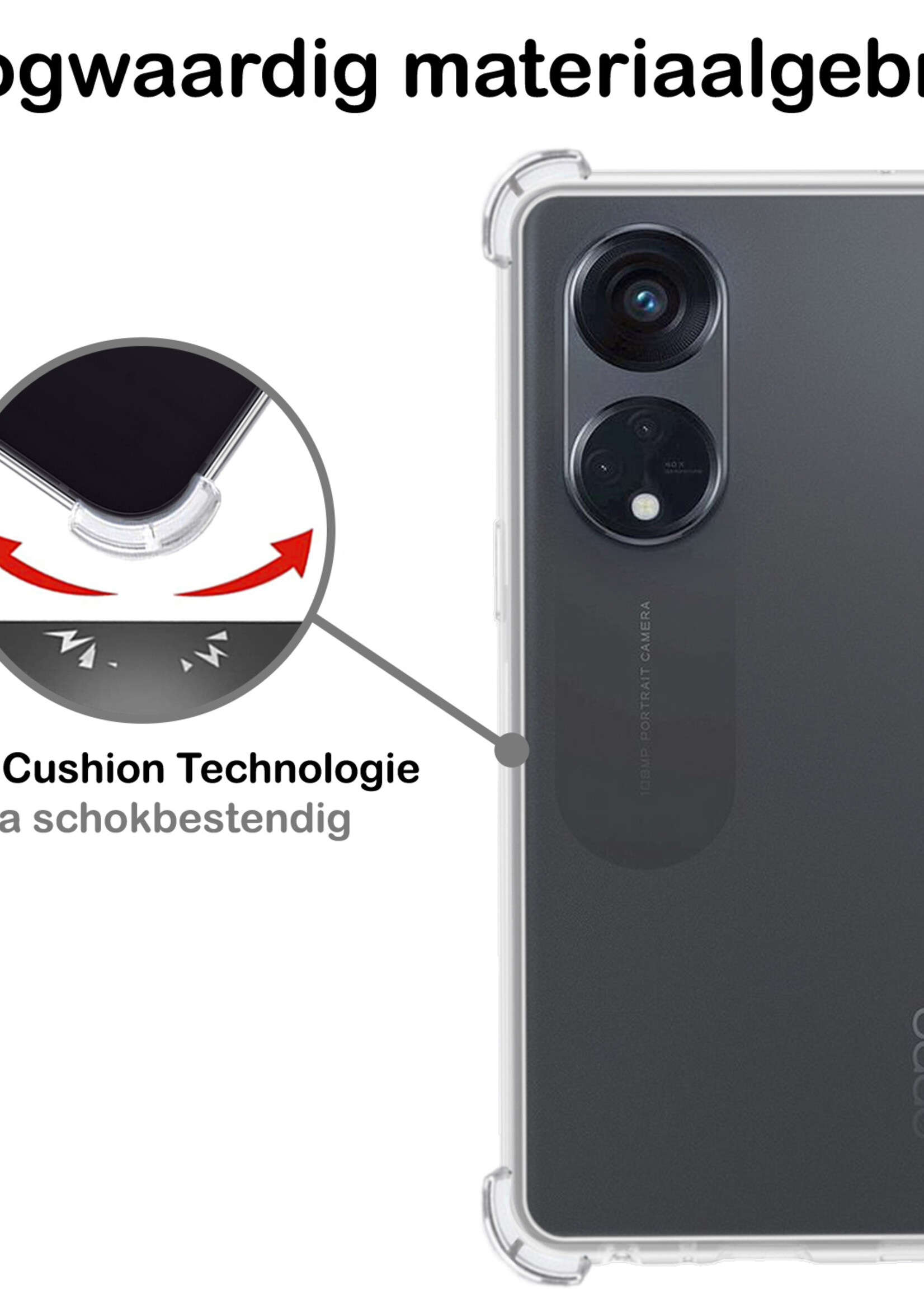 BTH Hoesje Geschikt voor OPPO Reno 8T 4G Hoesje Siliconen Shock Proof Case Hoes - Hoes Geschikt voor OPPO Reno 8T 4G Hoes Cover Case Shockproof - Transparant - 2 PACK
