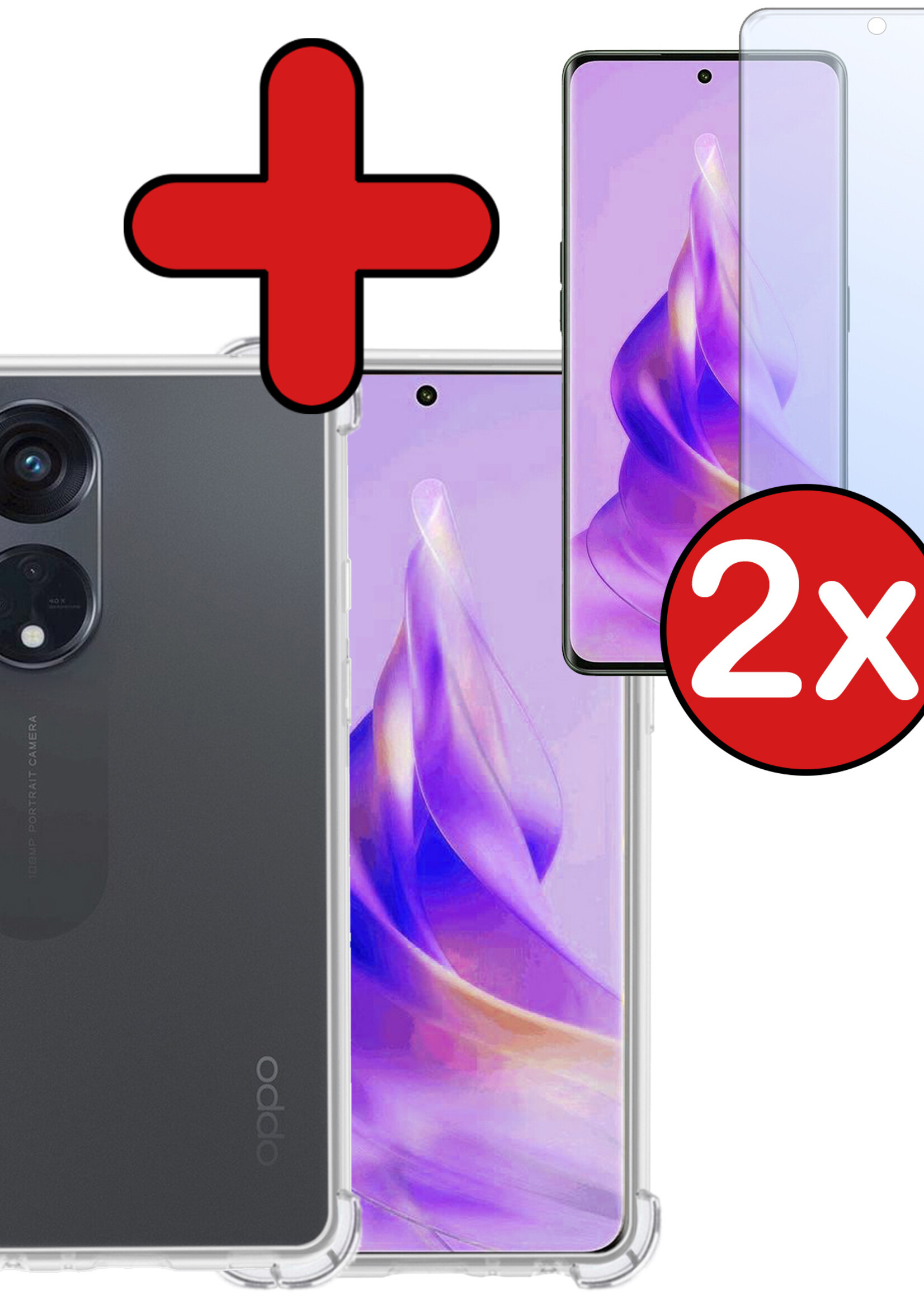BTH Hoesje Geschikt voor OPPO Reno 8T 4G Hoesje Siliconen Shock Proof Case Hoes Met 2x Screenprotector - Hoes Geschikt voor OPPO Reno 8T 4G Hoes Cover Case Shockproof - Transparant