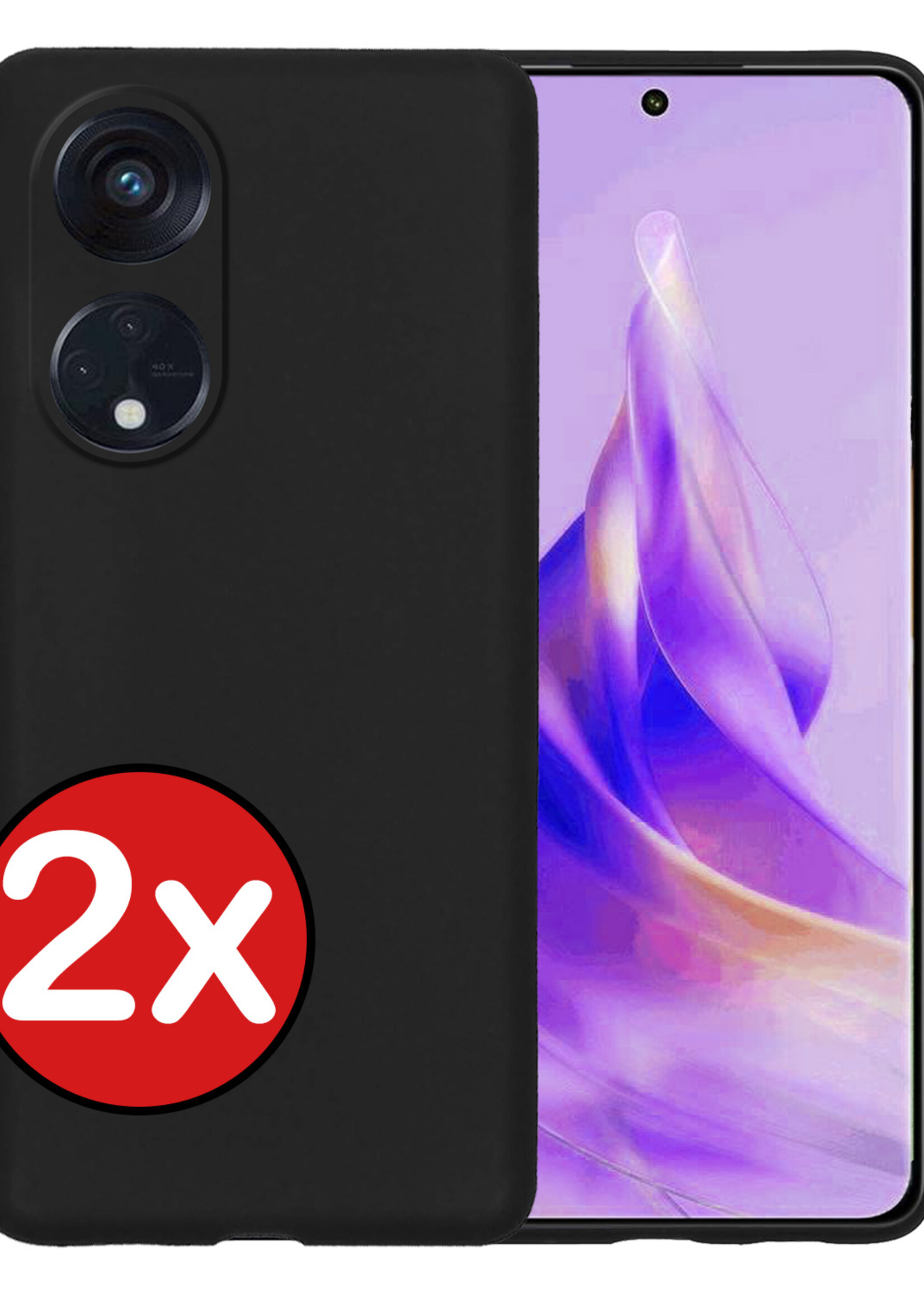 BTH Hoesje Geschikt voor OPPO Reno 8T 4G Hoesje Siliconen Case Hoes - Hoes Geschikt voor OPPO Reno 8T 4G Hoes Cover Case - Zwart - 2 PACK