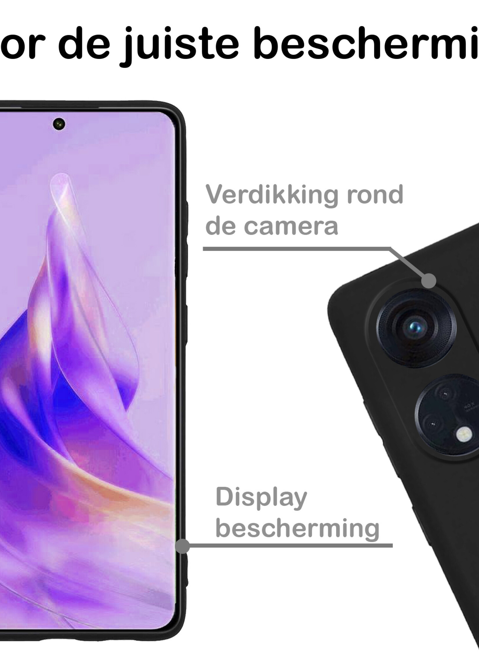 BTH Hoesje Geschikt voor OPPO Reno 8T 4G Hoesje Siliconen Case Hoes - Hoes Geschikt voor OPPO Reno 8T 4G Hoes Cover Case - Zwart - 2 PACK