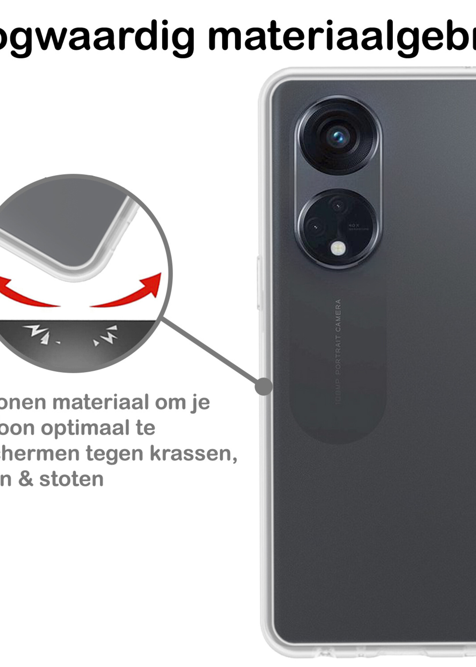 BTH Hoesje Geschikt voor OPPO Reno 8T 4G Hoesje Siliconen Case Hoes Met Screenprotector - Hoes Geschikt voor OPPO Reno 8T 4G Hoes Cover Case - Transparant