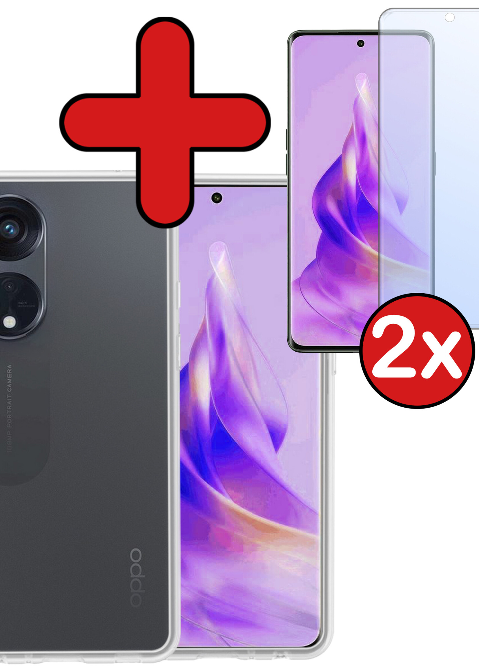 BTH Hoesje Geschikt voor OPPO Reno 8T 4G Hoesje Siliconen Case Hoes Met 2x Screenprotector - Hoes Geschikt voor OPPO Reno 8T 4G Hoes Cover Case - Transparant