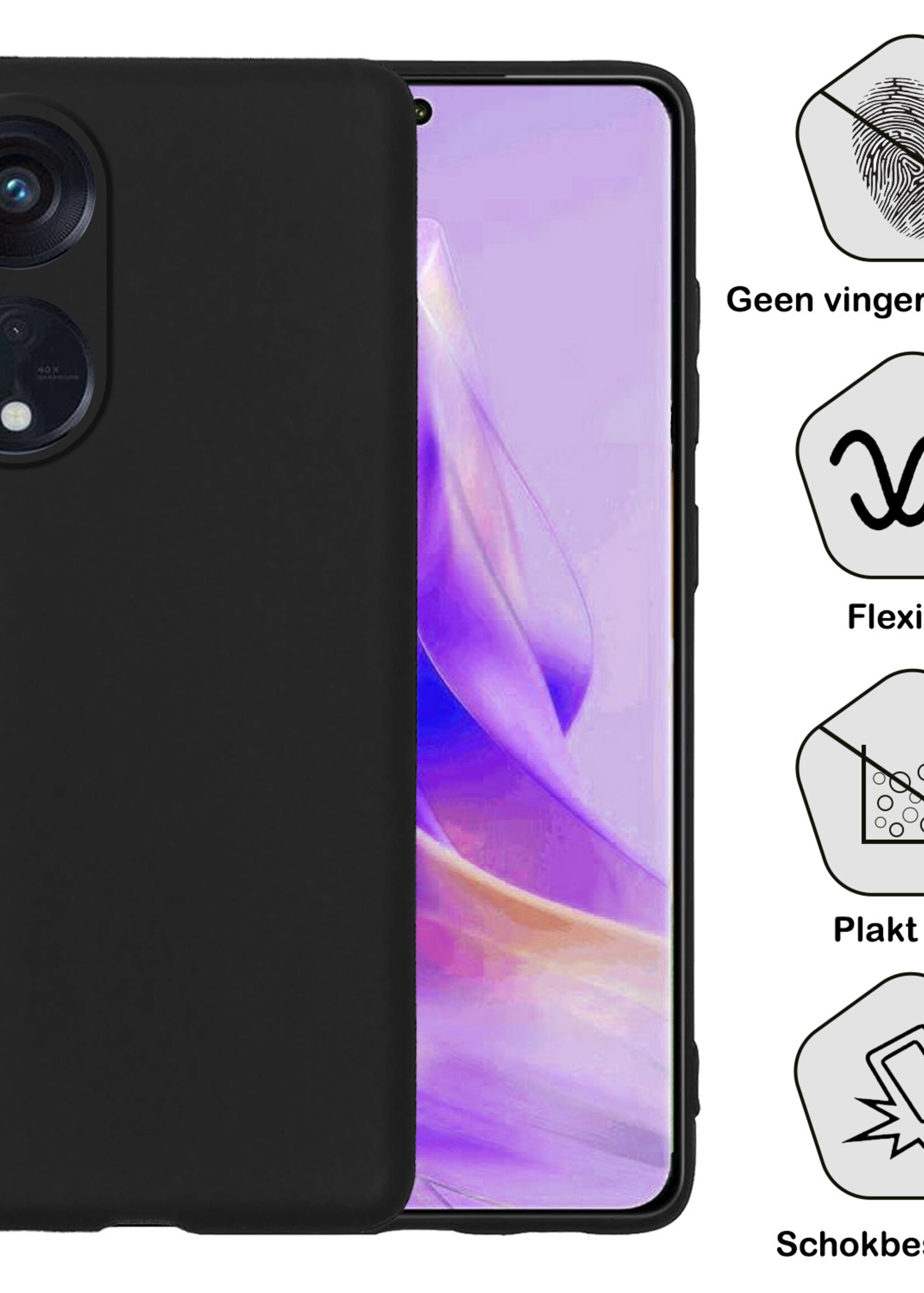 BTH Hoesje Geschikt voor OPPO Reno 8T 4G Hoesje Siliconen Case Hoes Met Screenprotector - Hoes Geschikt voor OPPO Reno 8T 4G Hoes Cover Case - Zwart