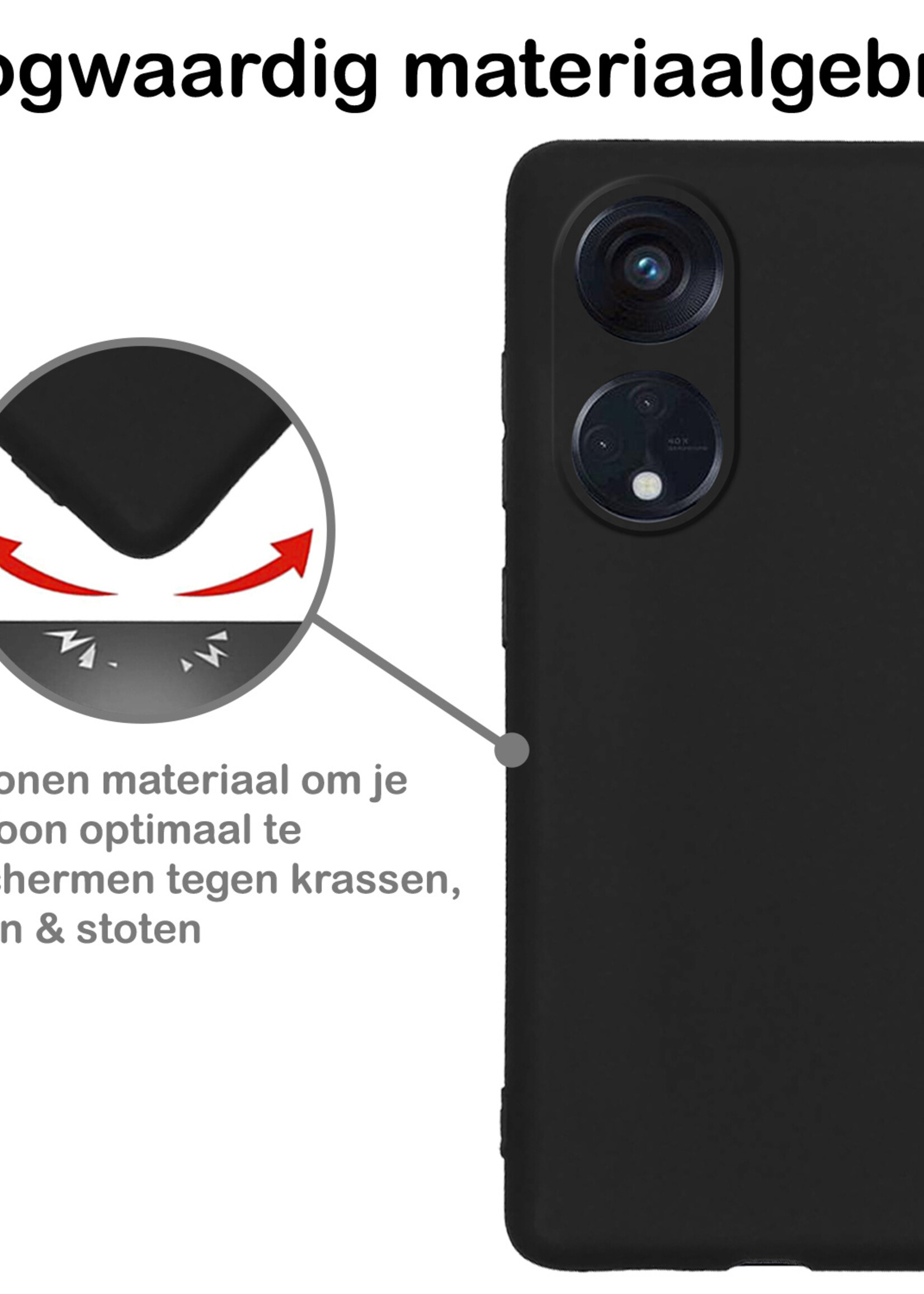 BTH Hoesje Geschikt voor OPPO Reno 8T 4G Hoesje Siliconen Case Hoes Met Screenprotector - Hoes Geschikt voor OPPO Reno 8T 4G Hoes Cover Case - Zwart