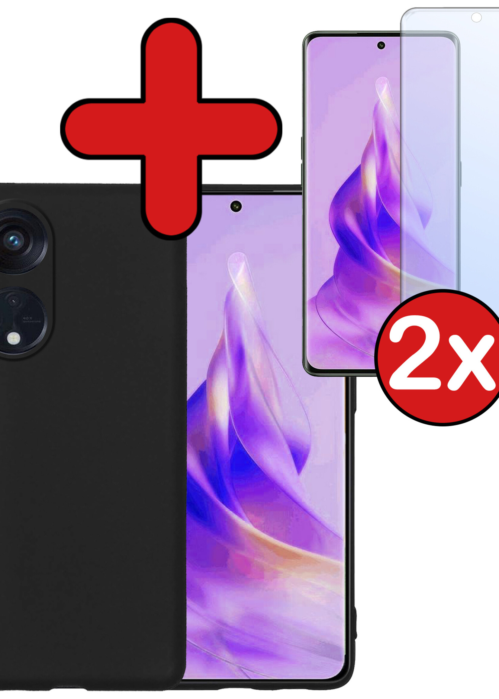 BTH Hoesje Geschikt voor OPPO Reno 8T 4G Hoesje Siliconen Case Hoes Met 2x Screenprotector - Hoes Geschikt voor OPPO Reno 8T 4G Hoes Cover Case - Zwart
