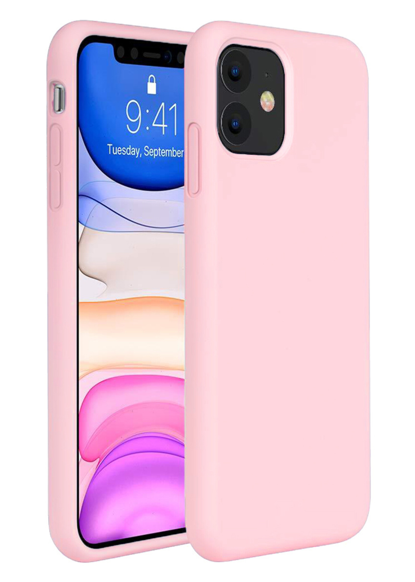 BTH Hoesje Geschikt voor iPhone 11 Hoesje Siliconen Case Hoes - Hoes Geschikt voor iPhone 11 Hoes Cover Case - Roze