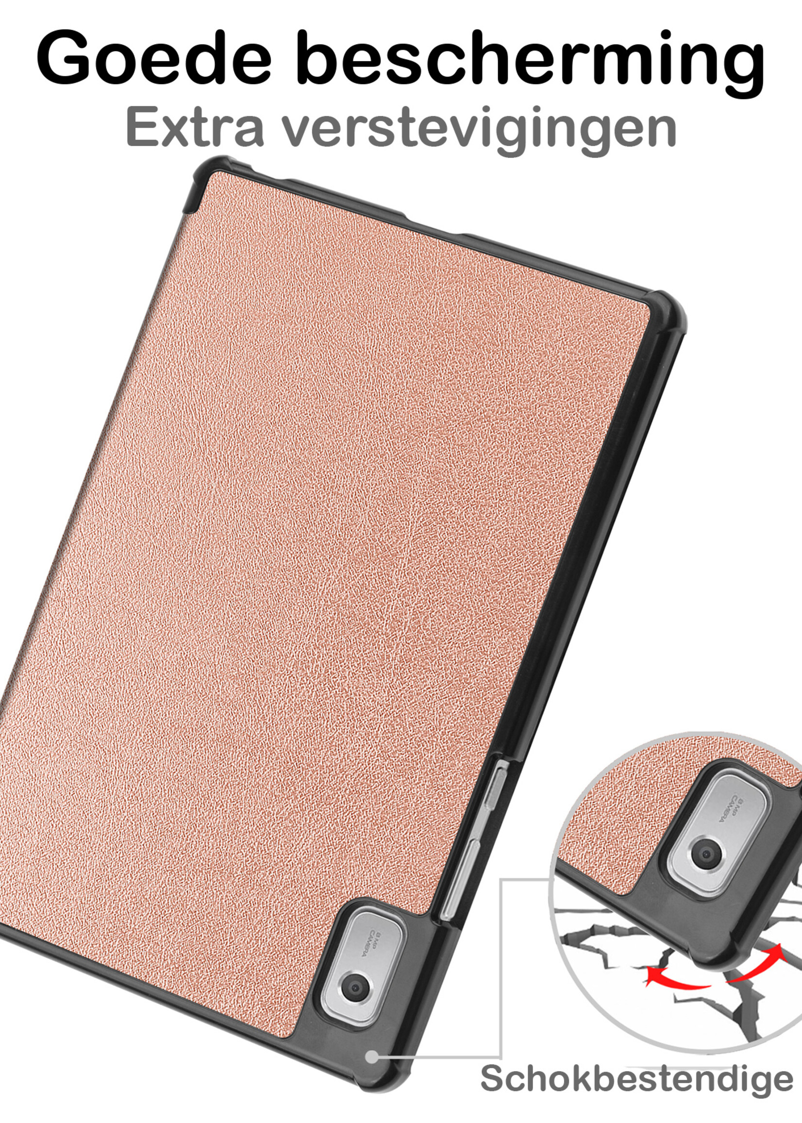 BTH Hoes Geschikt voor Lenovo Tab M9 Hoes Book Case Hoesje Trifold Cover - Hoesje Geschikt voor Lenovo Tab M9 Hoesje Bookcase - Rosé goud