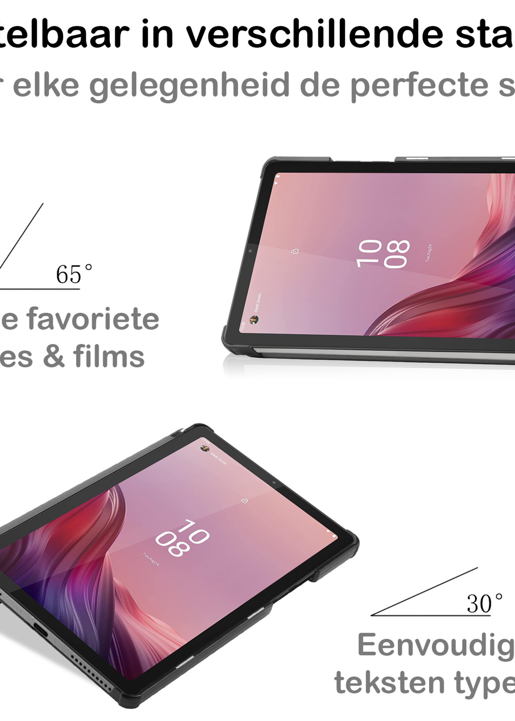 BTH Hoes Geschikt voor Lenovo Tab M9 Hoes Book Case Hoesje Trifold Cover - Hoesje Geschikt voor Lenovo Tab M9 Hoesje Bookcase - Zwart