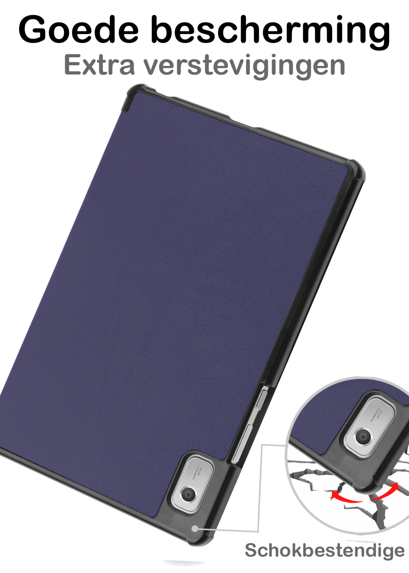 BTH Hoes Geschikt voor Lenovo Tab M9 Hoes Book Case Hoesje Trifold Cover Met Screenprotector - Hoesje Geschikt voor Lenovo Tab M9 Hoesje Bookcase - Donkerblauw