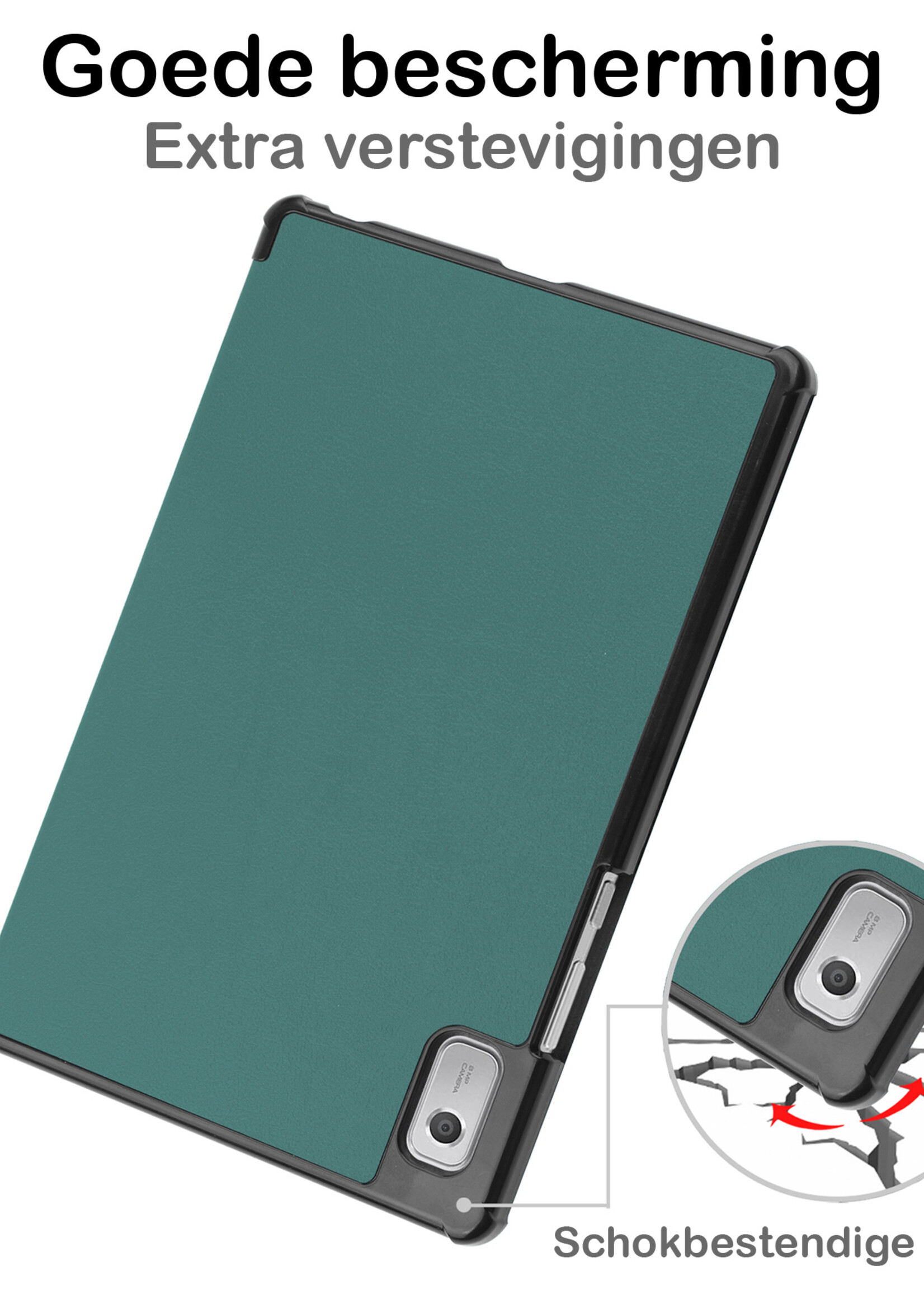 BTH Hoes Geschikt voor Lenovo Tab M9 Hoes Book Case Hoesje Trifold Cover Met Screenprotector - Hoesje Geschikt voor Lenovo Tab M9 Hoesje Bookcase - Donkergroen