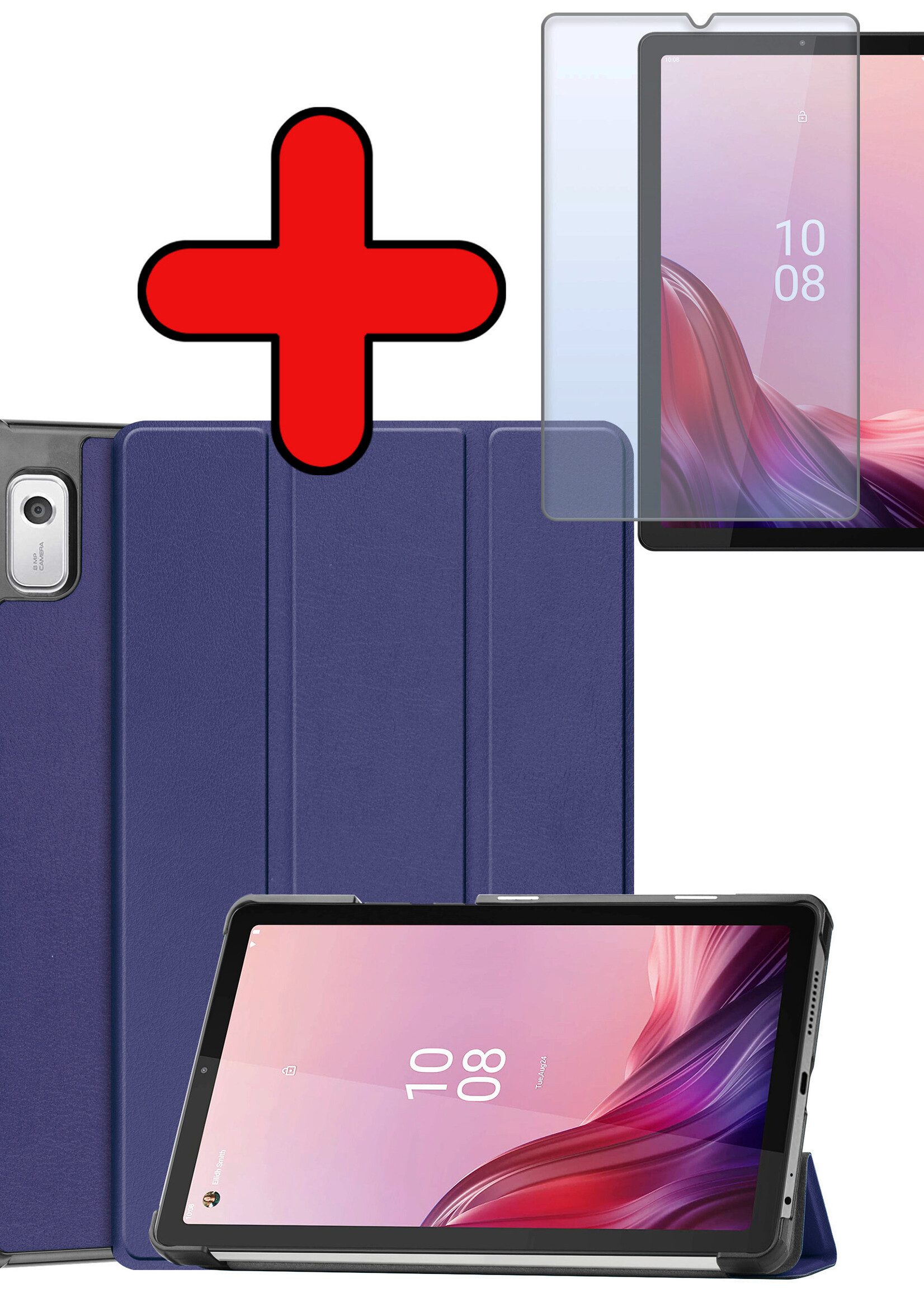 BTH Hoes Geschikt voor Lenovo Tab M9 Hoes Book Case Hoesje Trifold Cover Met Screenprotector - Hoesje Geschikt voor Lenovo Tab M9 Hoesje Bookcase - Donkerblauw