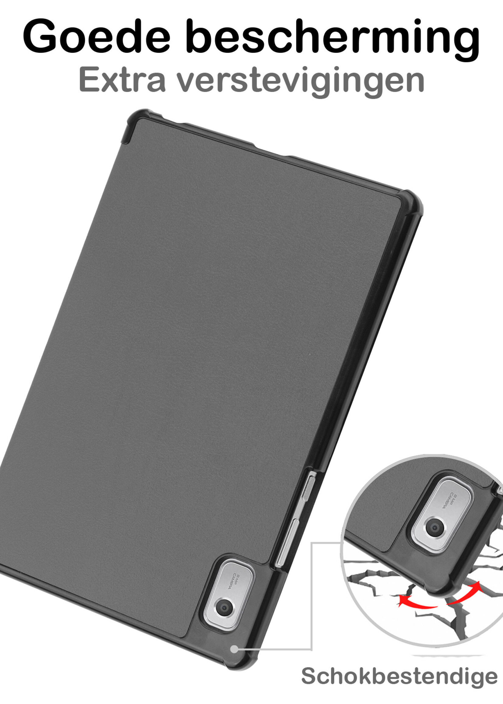BTH Hoes Geschikt voor Lenovo Tab M9 Hoes Book Case Hoesje Trifold Cover Met Screenprotector - Hoesje Geschikt voor Lenovo Tab M9 Hoesje Bookcase - Grijs