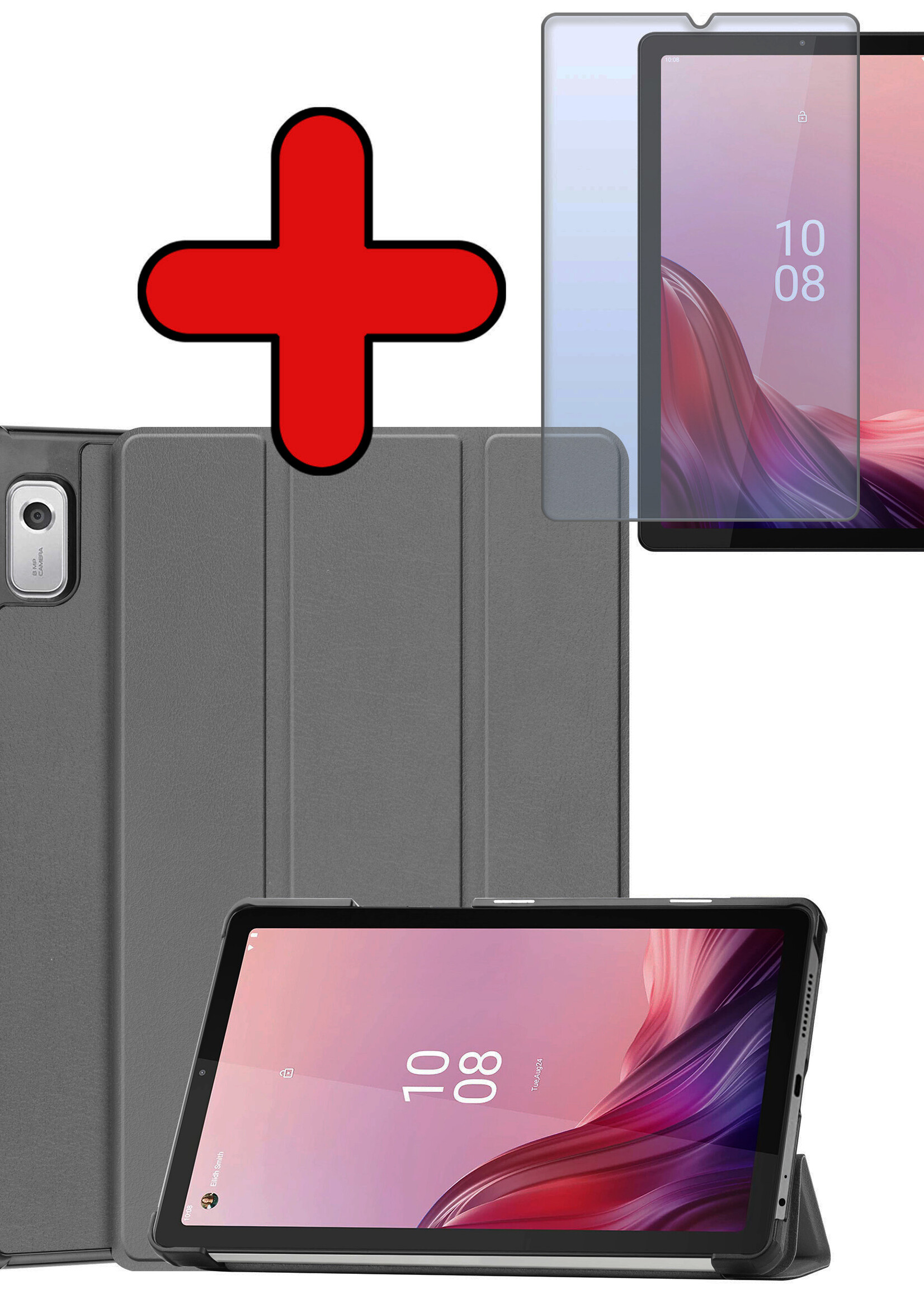 BTH Hoes Geschikt voor Lenovo Tab M9 Hoes Book Case Hoesje Trifold Cover Met Screenprotector - Hoesje Geschikt voor Lenovo Tab M9 Hoesje Bookcase - Grijs