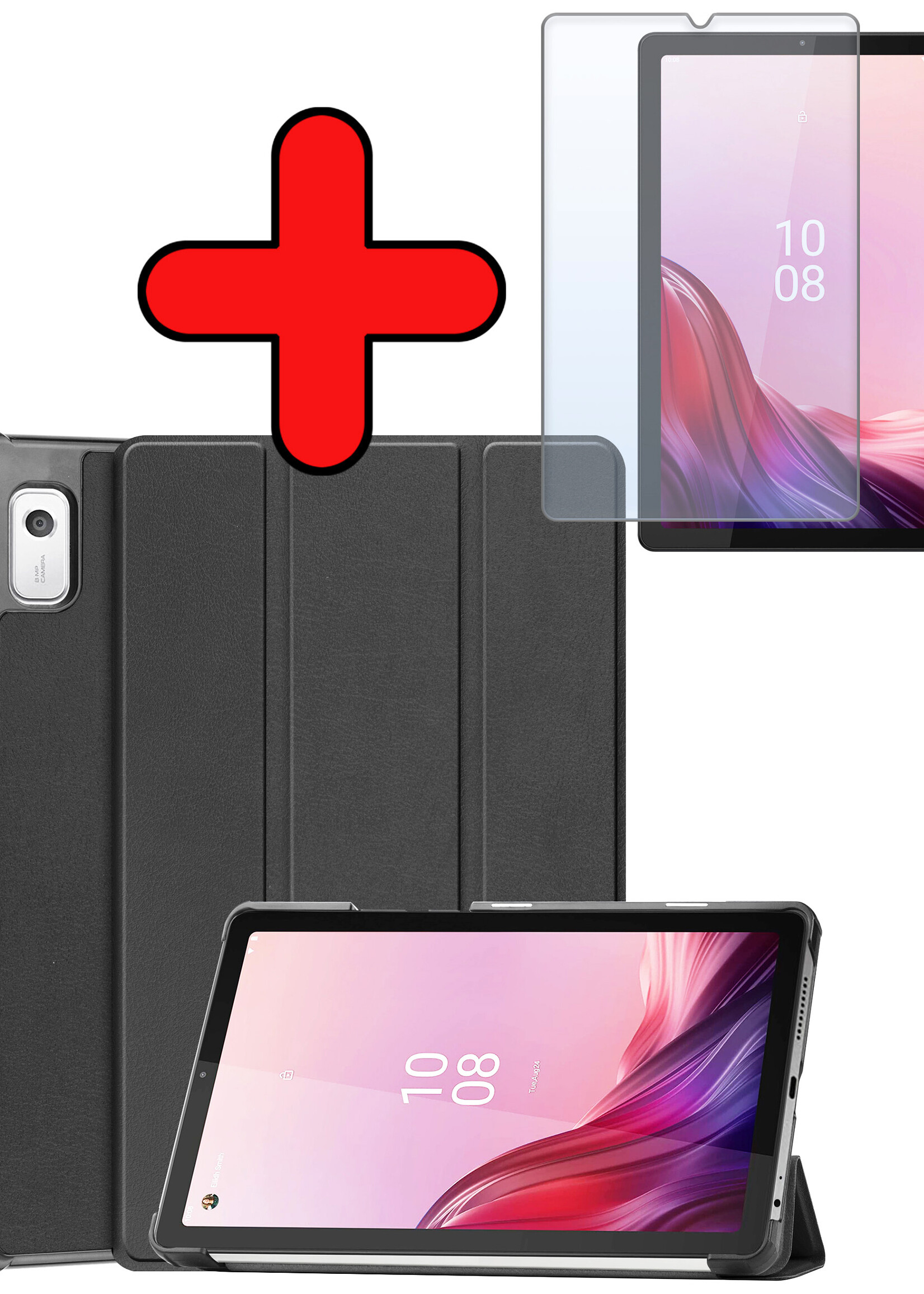 BTH Hoes Geschikt voor Lenovo Tab M9 Hoes Book Case Hoesje Trifold Cover Met Screenprotector - Hoesje Geschikt voor Lenovo Tab M9 Hoesje Bookcase - Zwart