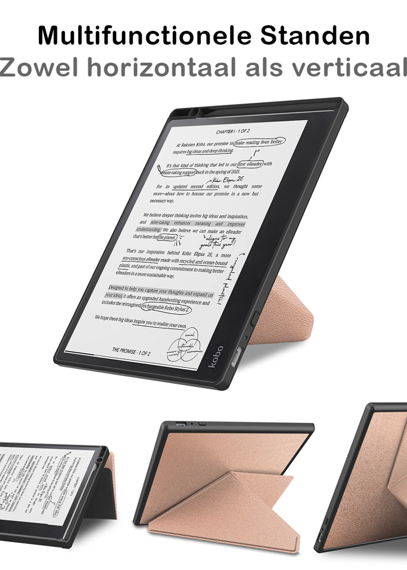 BTH Hoesje Geschikt voor Kobo Elipsa 2E Hoesje Luxe Bescherm Case - Hoes Geschikt voor Kobo Elipsa 2E Hoes Book Cover - Rosé Goud