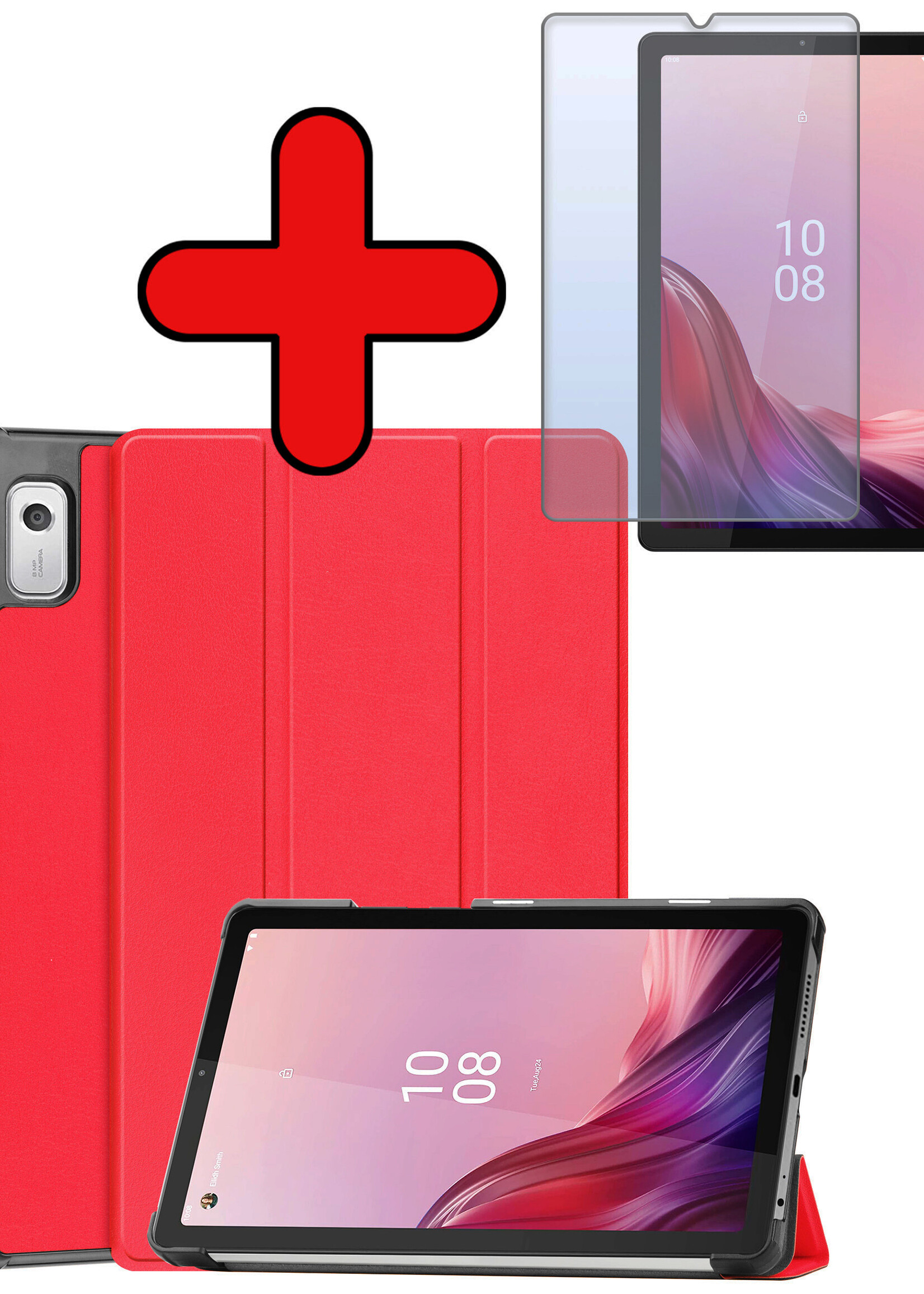 BTH Hoes Geschikt voor Lenovo Tab M9 Hoes Book Case Hoesje Trifold Cover Met Screenprotector - Hoesje Geschikt voor Lenovo Tab M9 Hoesje Bookcase - Rood