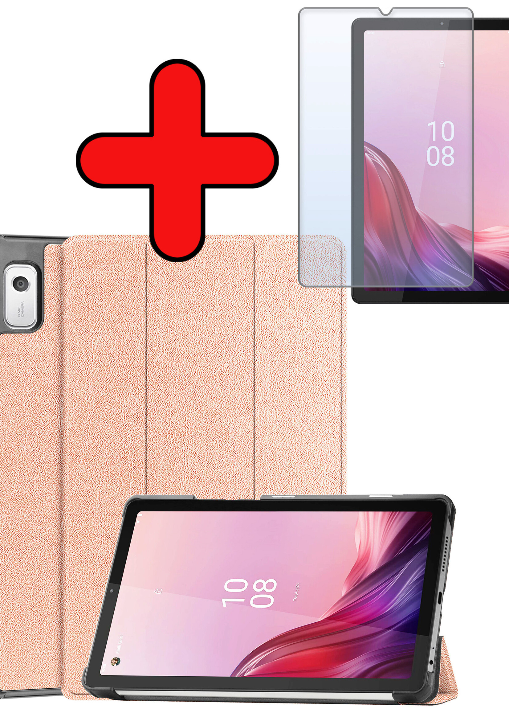 BTH Hoes Geschikt voor Lenovo Tab M9 Hoes Book Case Hoesje Trifold Cover Met Screenprotector - Hoesje Geschikt voor Lenovo Tab M9 Hoesje Bookcase - Rosé goud
