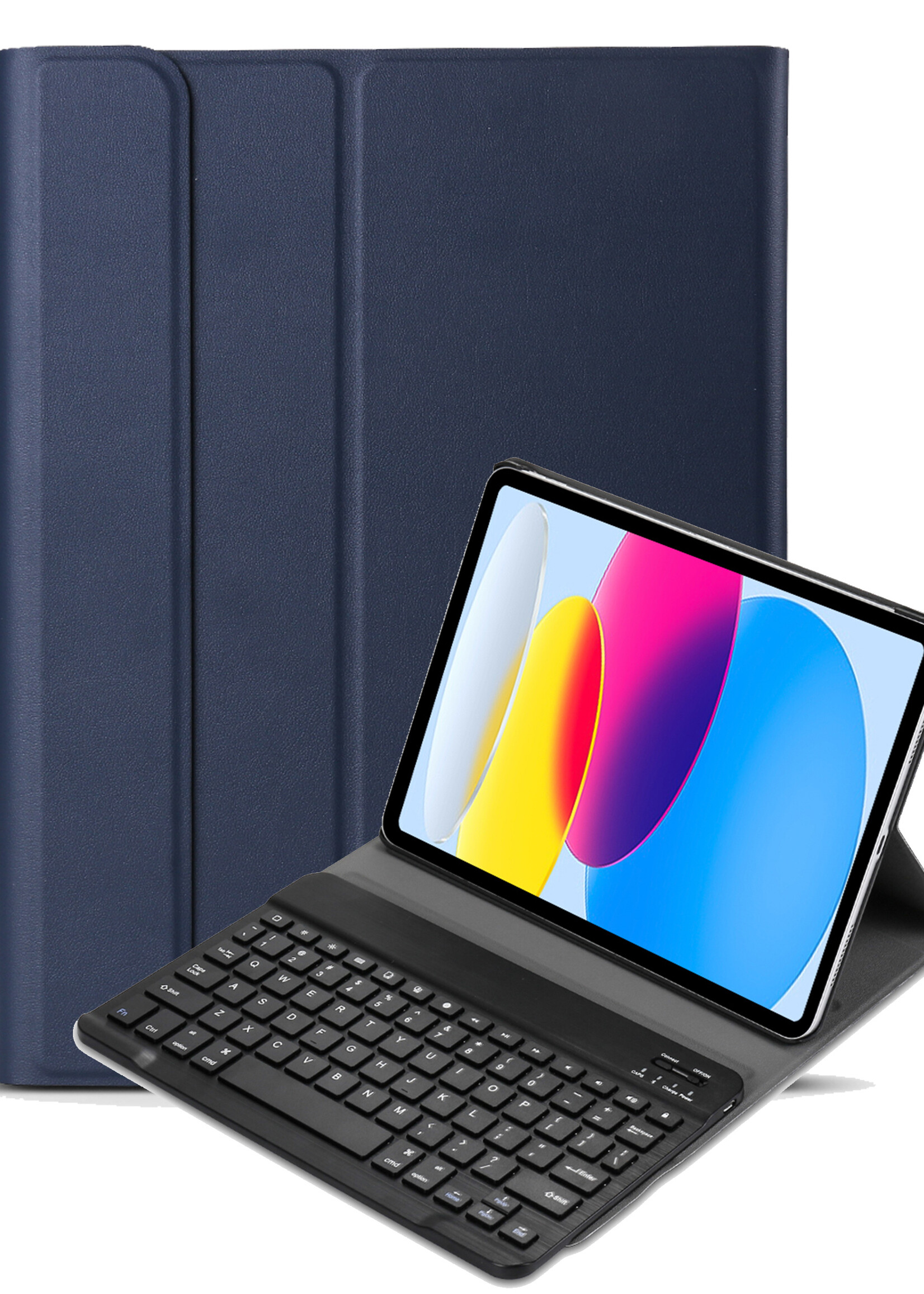 BTH Hoes Geschikt voor iPad 2022 Hoes Toetsenbord Hoesje Keyboard Case Cover - Hoesje Geschikt voor iPad 10 Hoes Toetsenbord Case - Blauw