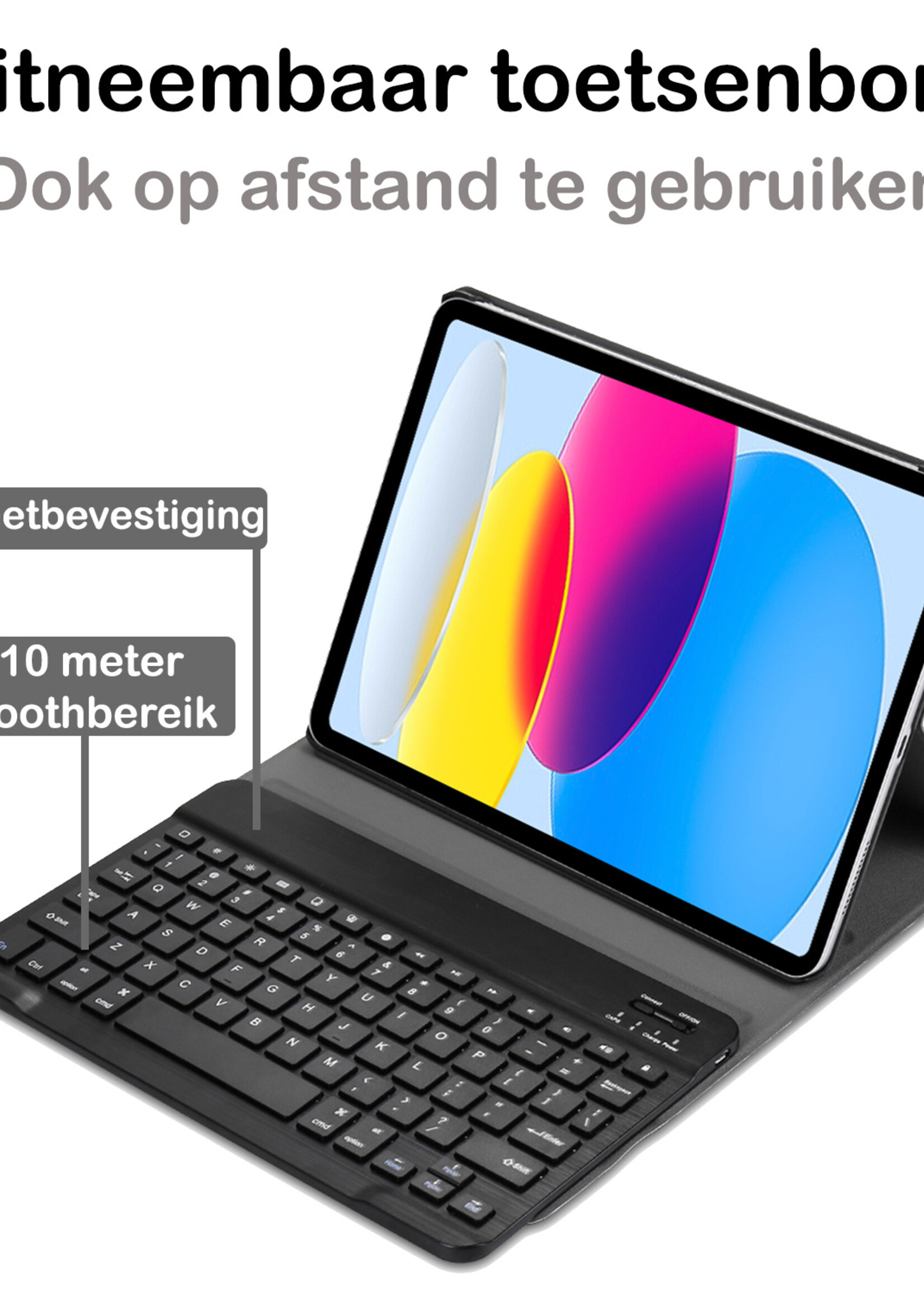 BTH Hoes Geschikt voor iPad 2022 Hoes Toetsenbord Hoesje Keyboard Case Cover - Hoesje Geschikt voor iPad 10 Hoes Toetsenbord Case - Blauw