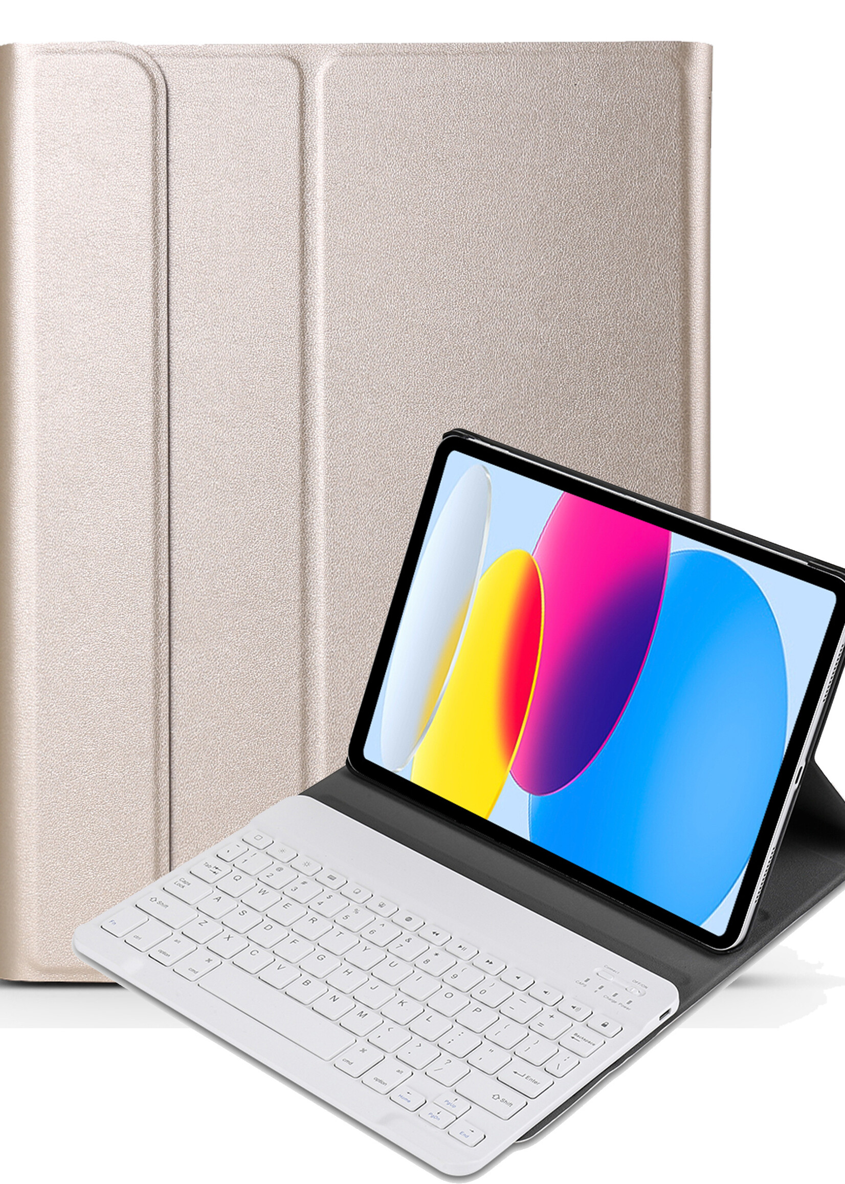 BTH Hoes Geschikt voor iPad 2022 Hoes Toetsenbord Hoesje Keyboard Case Cover - Hoesje Geschikt voor iPad 10 Hoes Toetsenbord Case - Goud