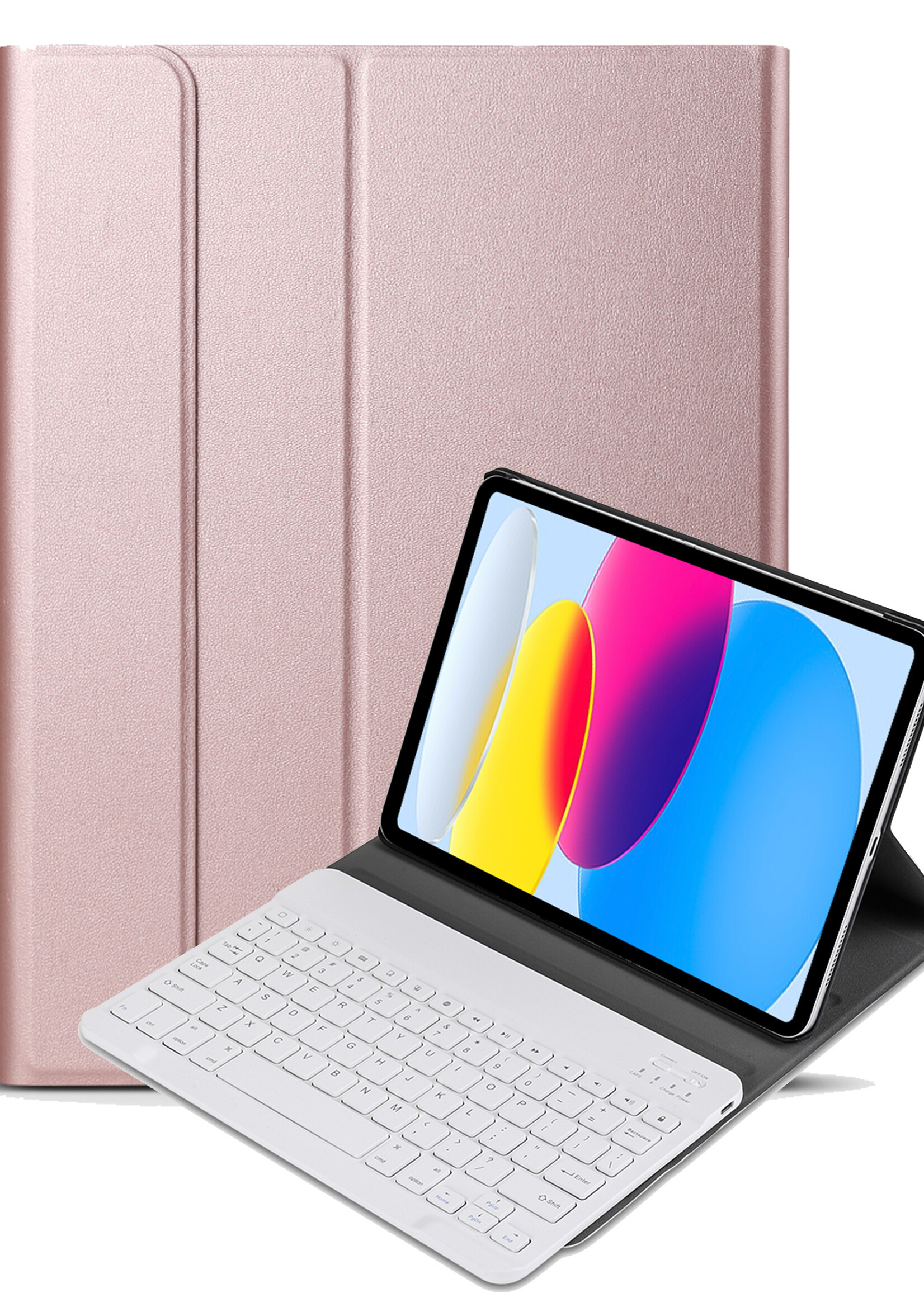 BTH Hoes Geschikt voor iPad 2022 Hoes Toetsenbord Hoesje Keyboard Case Cover - Hoesje Geschikt voor iPad 10 Hoes Toetsenbord Case - Rosé goud