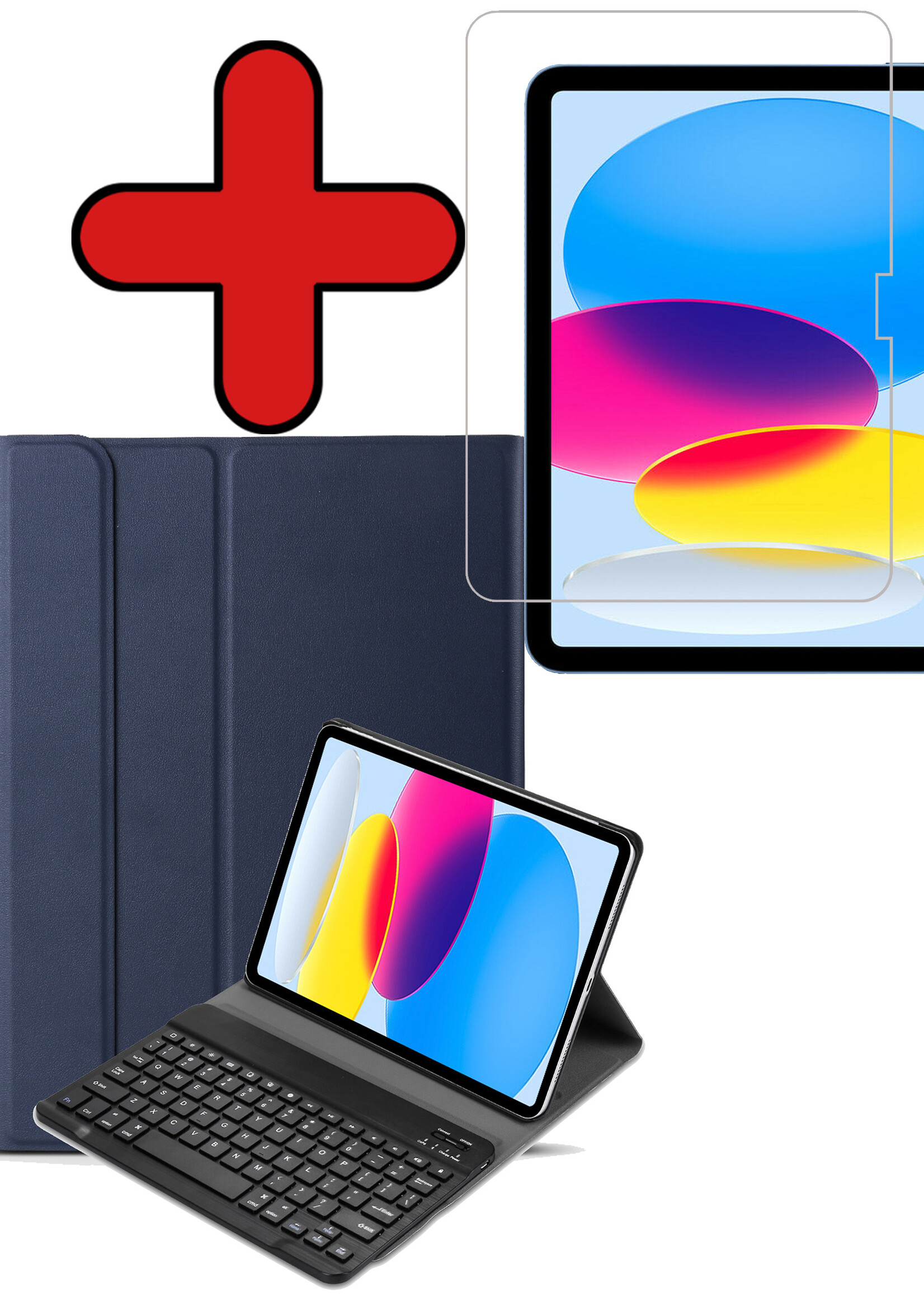 BTH Hoes Geschikt voor iPad 2022 Hoes Toetsenbord Hoesje Keyboard Case Cover Met Screenprotector - Hoesje Geschikt voor iPad 10 Hoes Toetsenbord Case - Donkerblauw