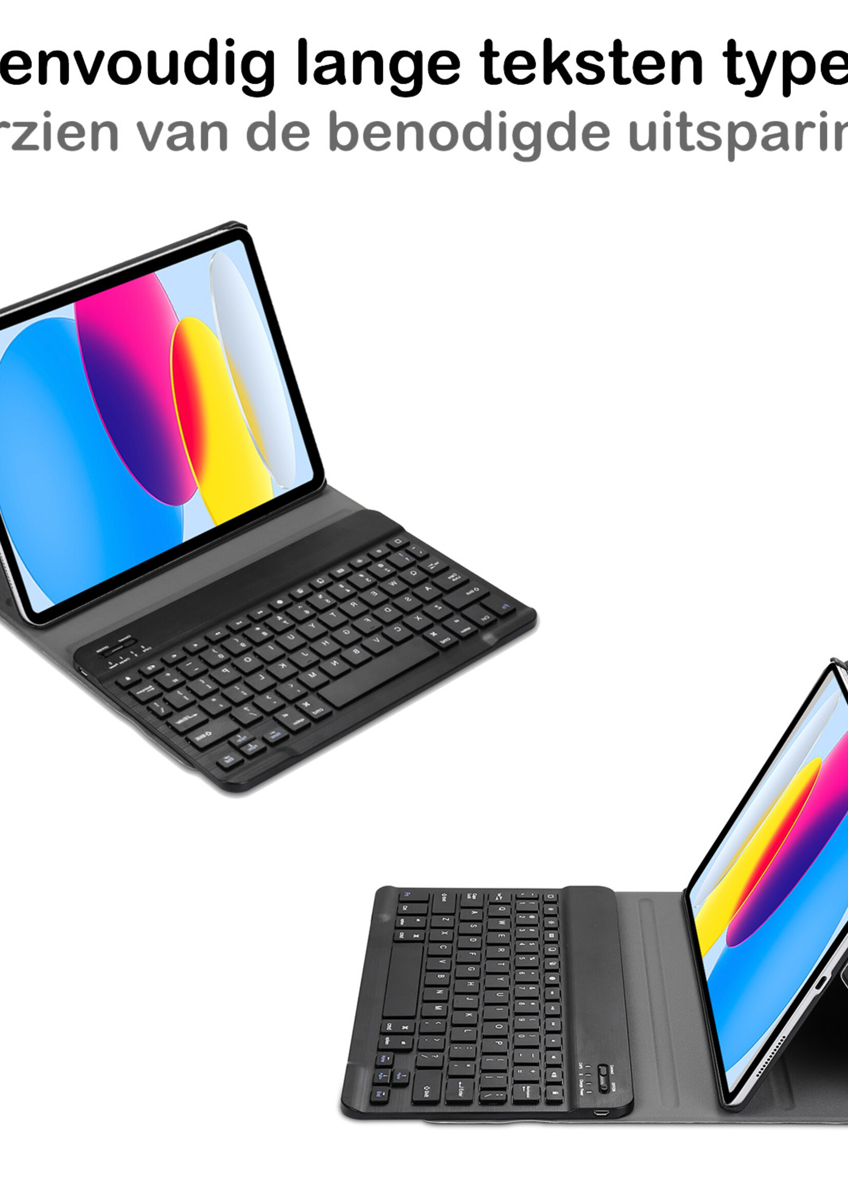 BTH Hoes Geschikt voor iPad 2022 Hoes Toetsenbord Hoesje Keyboard Case Cover Met Screenprotector - Hoesje Geschikt voor iPad 10 Hoes Toetsenbord Case - Donkerblauw