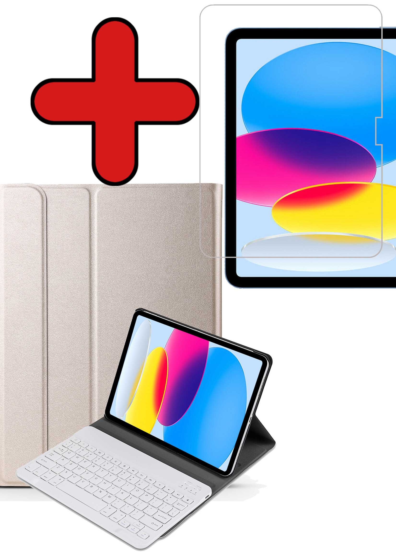 BTH Hoes Geschikt voor iPad 2022 Hoes Toetsenbord Hoesje Keyboard Case Cover Met Screenprotector - Hoesje Geschikt voor iPad 10 Hoes Toetsenbord Case - Goud