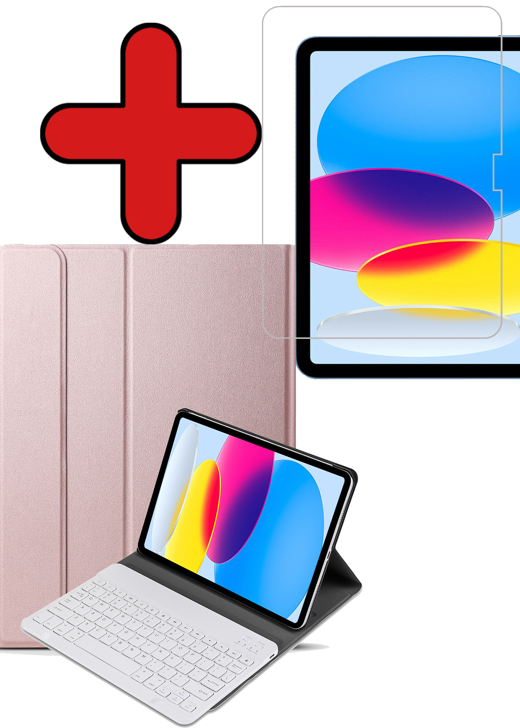 BTH Hoes Geschikt voor iPad 2022 Hoes Toetsenbord Hoesje Keyboard Case Cover Met Screenprotector - Hoesje Geschikt voor iPad 10 Hoes Toetsenbord Case - Rosé goud