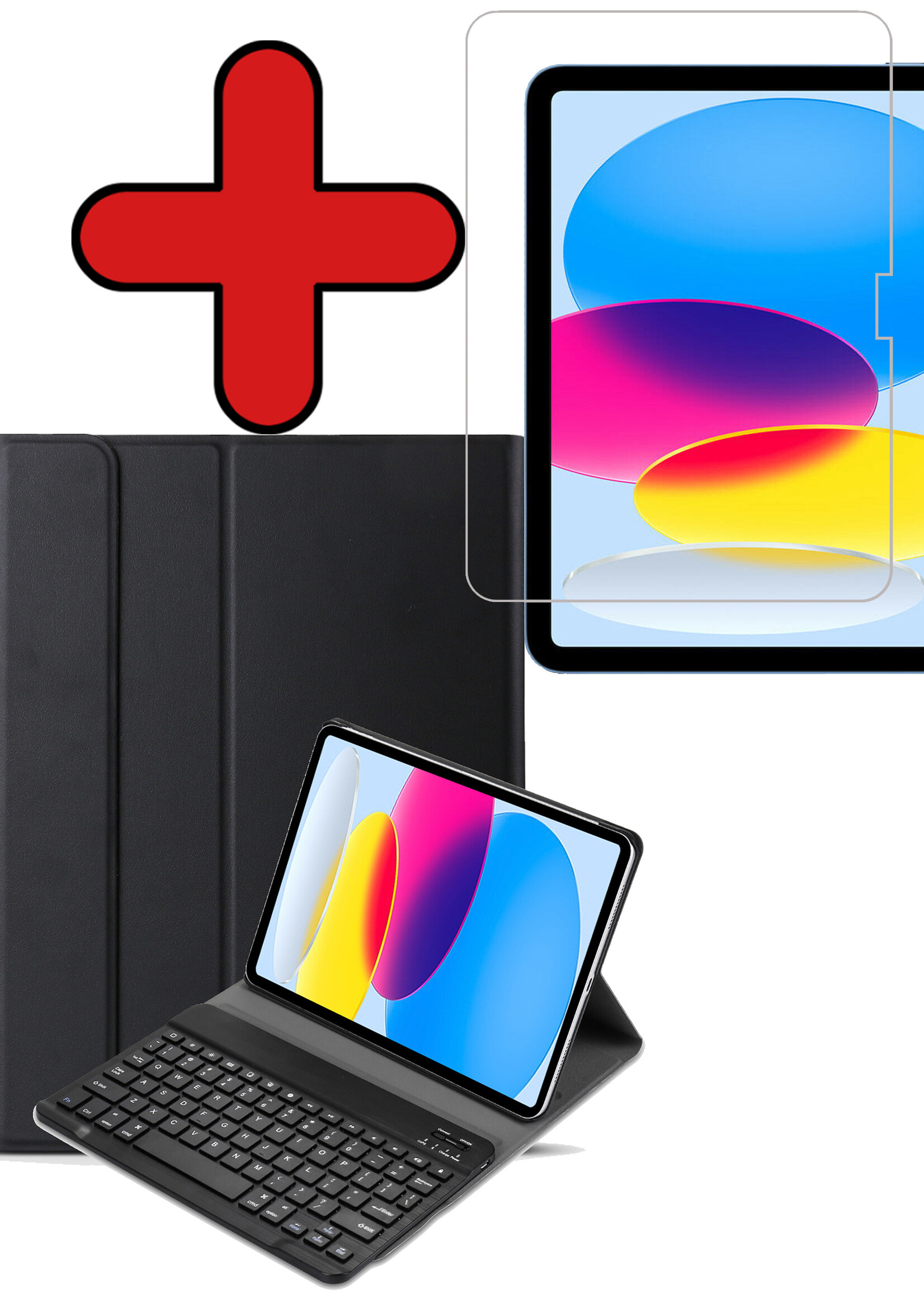 BTH Hoes Geschikt voor iPad 2022 Hoes Toetsenbord Hoesje Keyboard Case Cover Met Screenprotector - Hoesje Geschikt voor iPad 10 Hoes Toetsenbord Case - Zwart