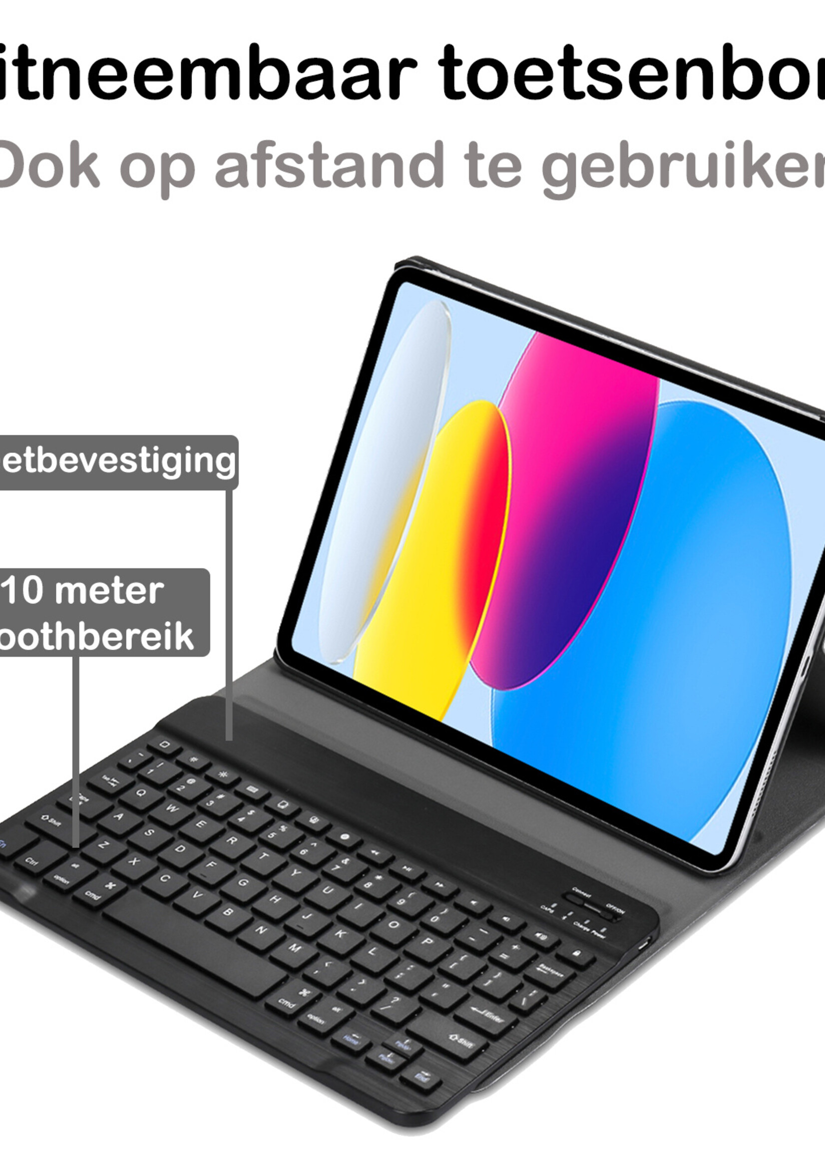 BTH Hoes Geschikt voor iPad 2022 Hoes Toetsenbord Hoesje Keyboard Case Cover Met Screenprotector - Hoesje Geschikt voor iPad 10 Hoes Toetsenbord Case - Zwart