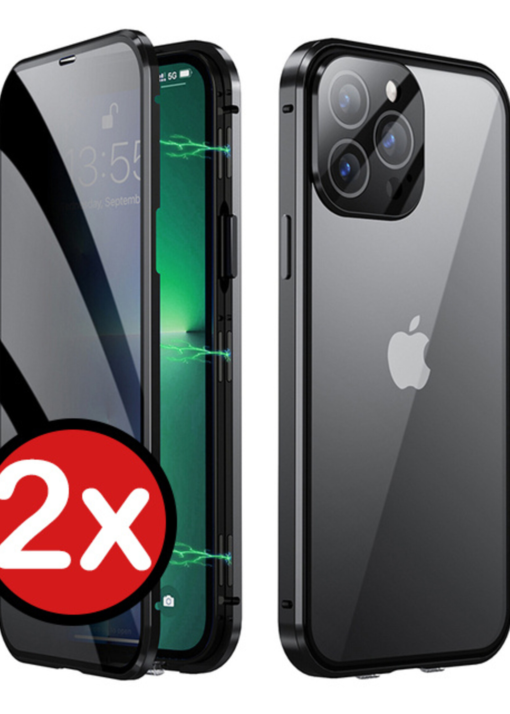 BTH Hoesje Geschikt voor iPhone SE 2020 Hoesje Dubbelzijdig Gehard Glas Magneet Case - Hoes Geschikt voor iPhone SE (2020) Hoes Met Magnetische Connectie - Zwart - 2 PACK