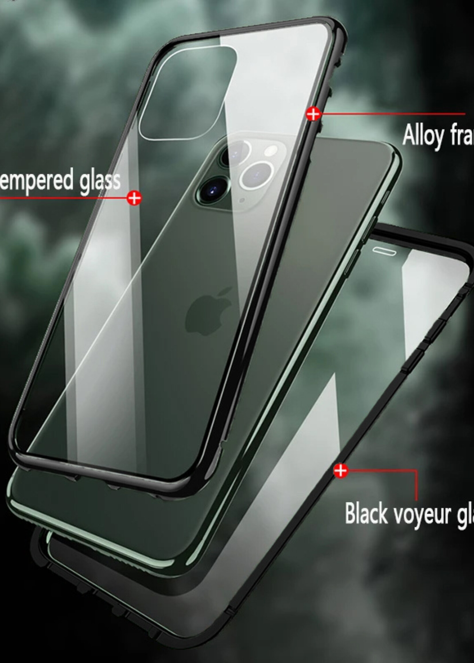 BTH Hoesje Geschikt voor iPhone SE 2020 Hoesje Dubbelzijdig Gehard Glas Magneet Case - Hoes Geschikt voor iPhone SE (2020) Hoes Met Magnetische Connectie - Zwart - 2 PACK