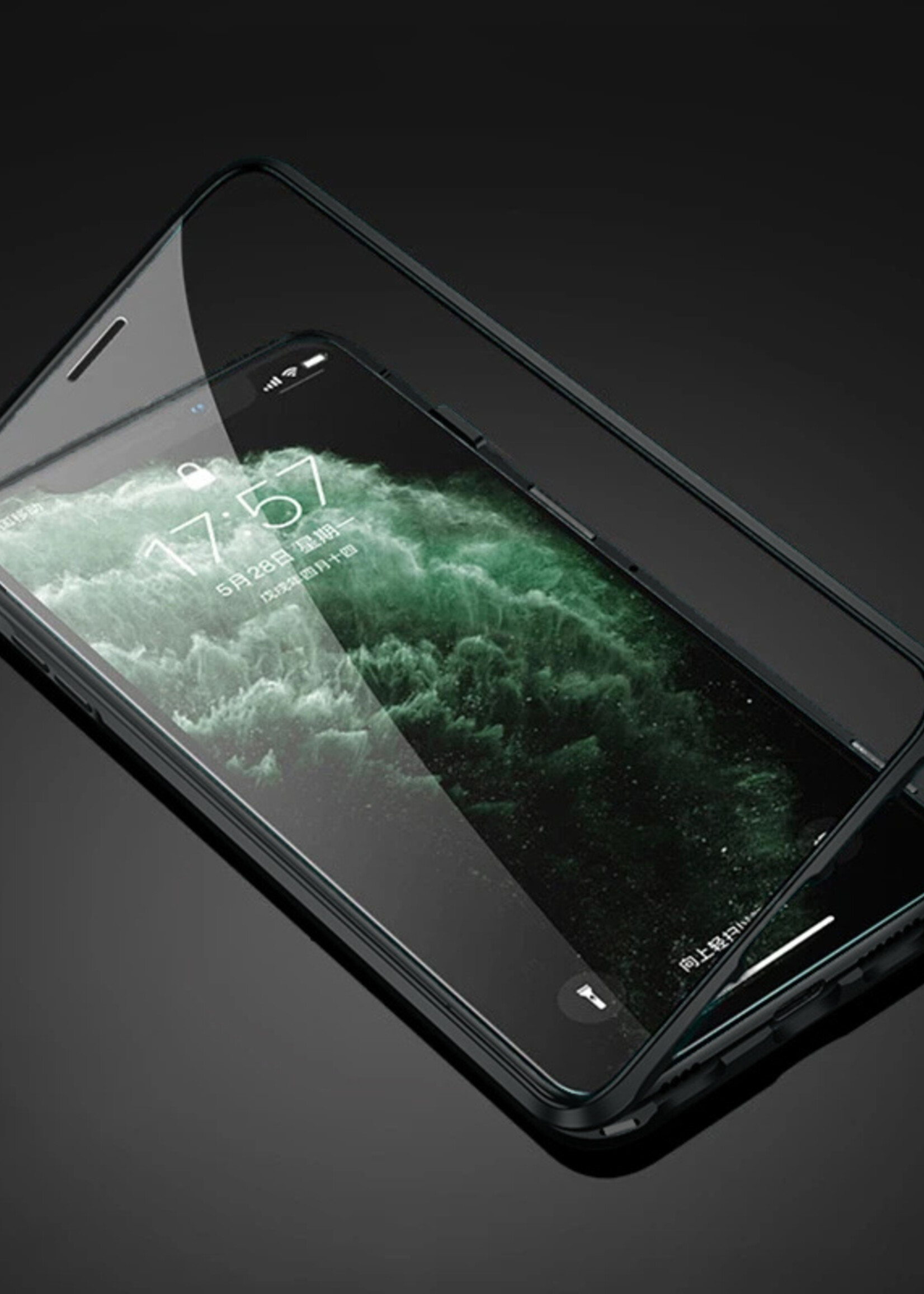 BTH Hoesje Geschikt voor iPhone SE 2020 Hoesje Dubbelzijdig Gehard Glas Magneet Case - Hoes Geschikt voor iPhone SE (2020) Hoes Met Magnetische Connectie - Zwart - 2 PACK