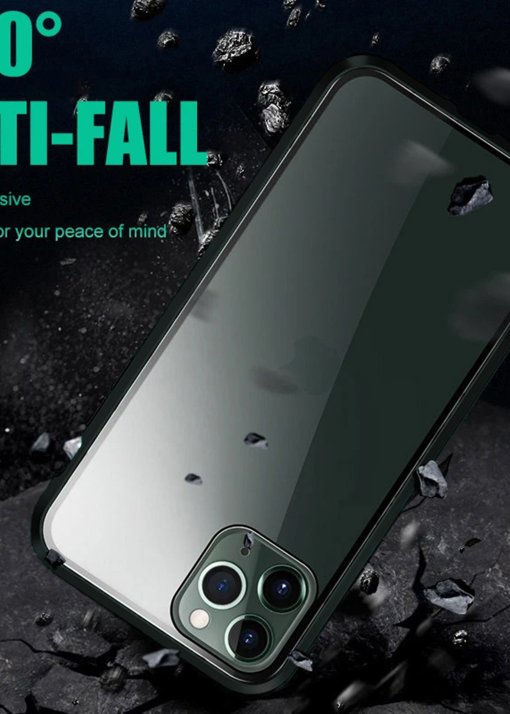 BTH Hoesje Geschikt voor iPhone X Hoesje Dubbelzijdig Gehard Glas Magneet Case - Hoes Geschikt voor iPhone X Hoes Met Magnetische Connectie - Zwart