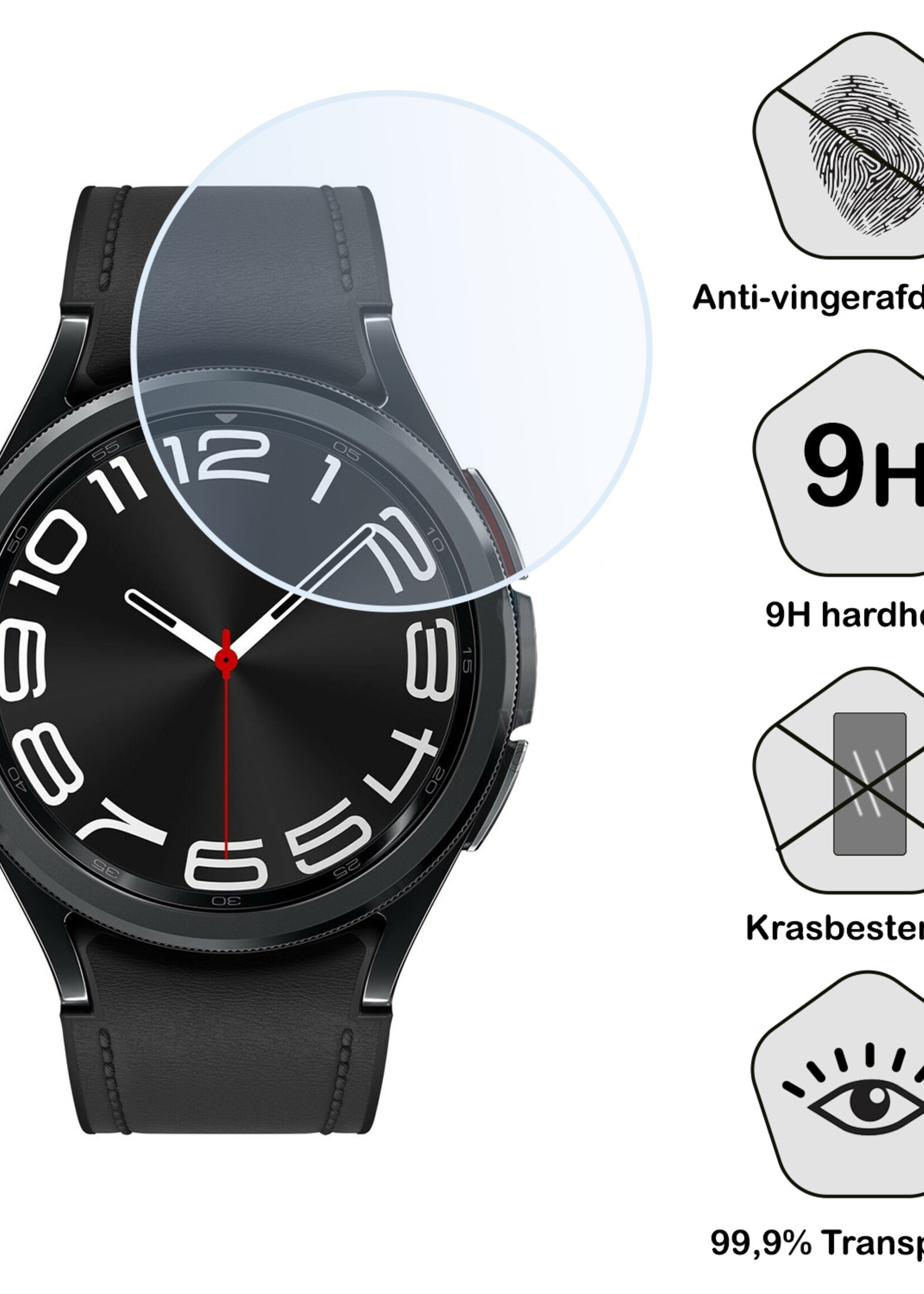 BTH Screenprotector Geschikt voor Samsung Watch 6 Classic 43 mm Screenprotector Glas Gehard Screen Cover - Screen Protector Geschikt voor Samsung Galaxy Watch 6 Classic (43 mm) Screenprotector Tempered Glass - 3 PACK