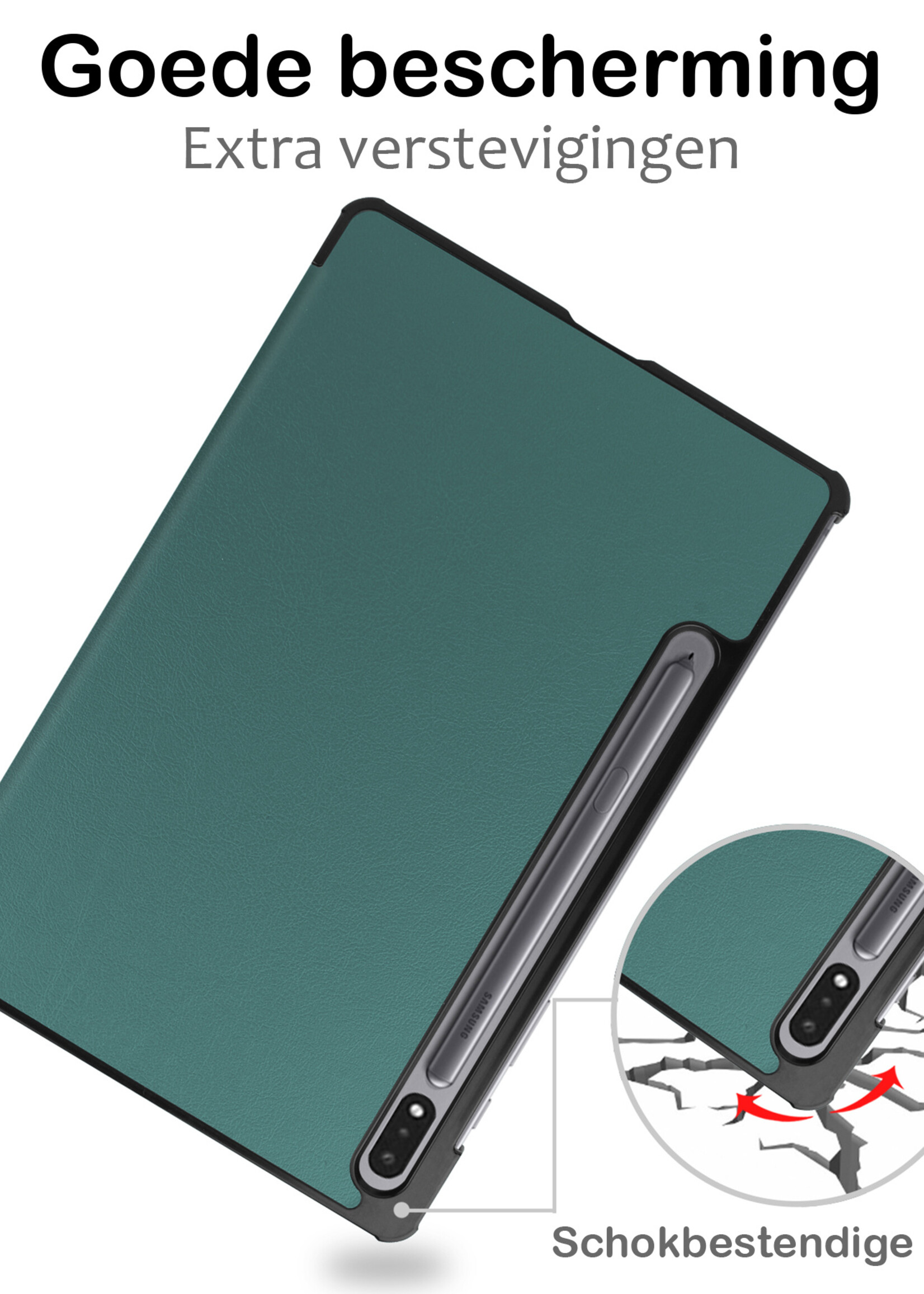 BTH Hoes Geschikt voor Samsung Galaxy Tab S9 Plus Hoes Book Case Hoesje Trifold Cover Met Uitsparing Geschikt voor S Pen - Hoesje Geschikt voor Samsung Tab S9 Plus Hoesje Bookcase - Groen
