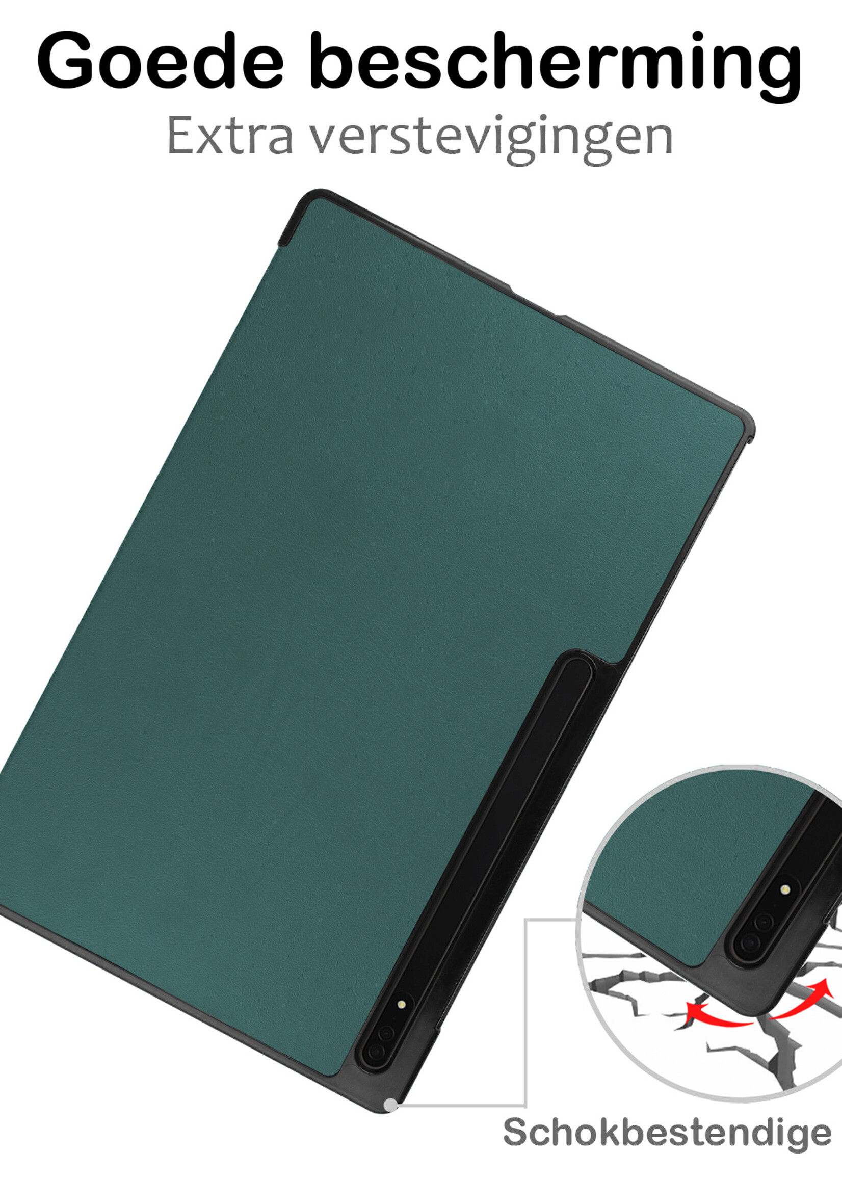 BTH Hoes Geschikt voor Samsung Galaxy Tab S9 Ultra Hoes Book Case Hoesje Trifold Cover Met Uitsparing Geschikt voor S Pen - Hoesje Geschikt voor Samsung Tab S9 Ultra Hoesje Bookcase - Groen