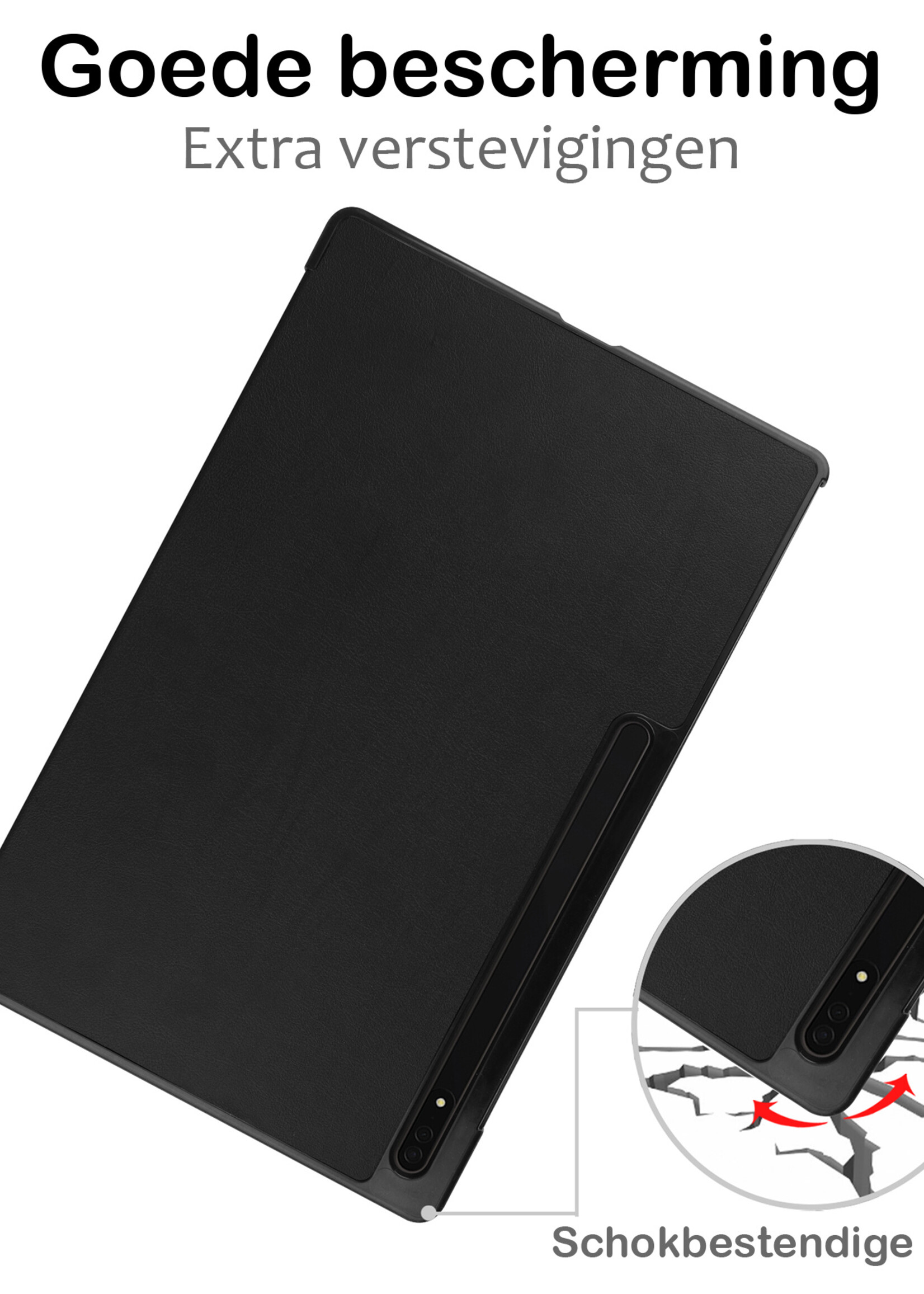 BTH Hoes Geschikt voor Samsung Galaxy Tab S9 Ultra Hoes Book Case Hoesje Trifold Cover Met Uitsparing Geschikt voor S Pen - Hoesje Geschikt voor Samsung Tab S9 Ultra Hoesje Bookcase - Zwart